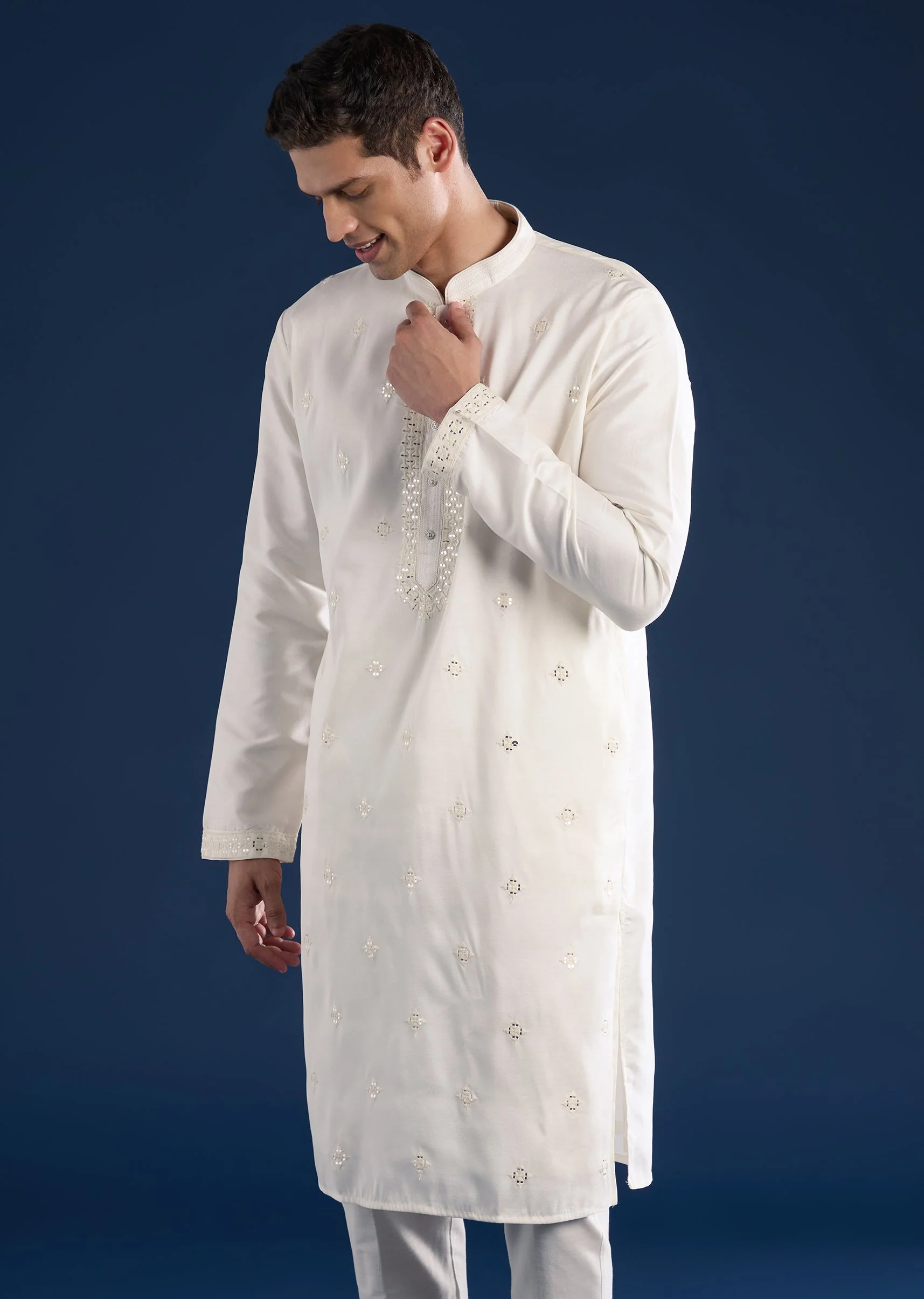 Cream Minimal Mirror Kurta Set - Image 3
