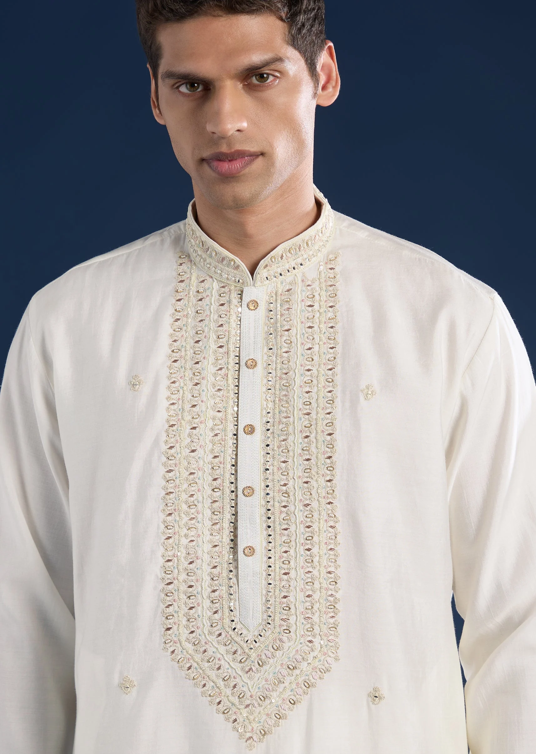 Cream Mirror Detail Kurta Set