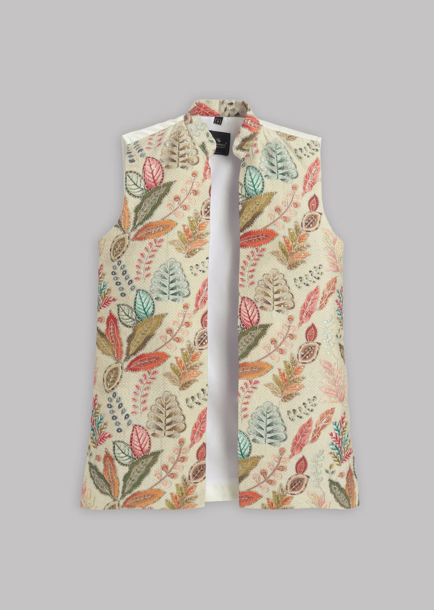 Cream Multi Floral Nehru Jacket Set - Image 8
