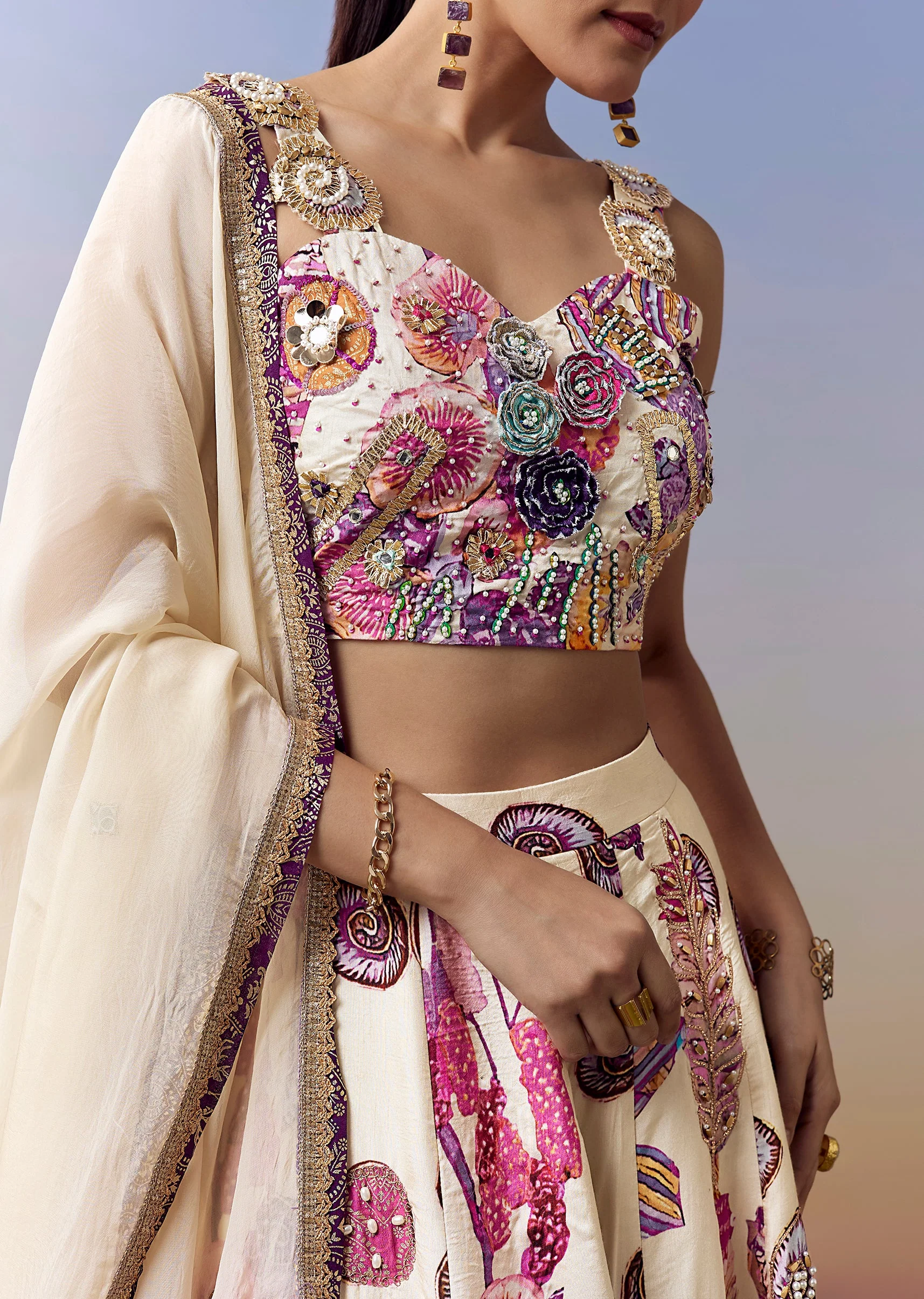 Cream Pastel Bridesmaid Lehenga With Gotta Moti Mirror Work - Image 2