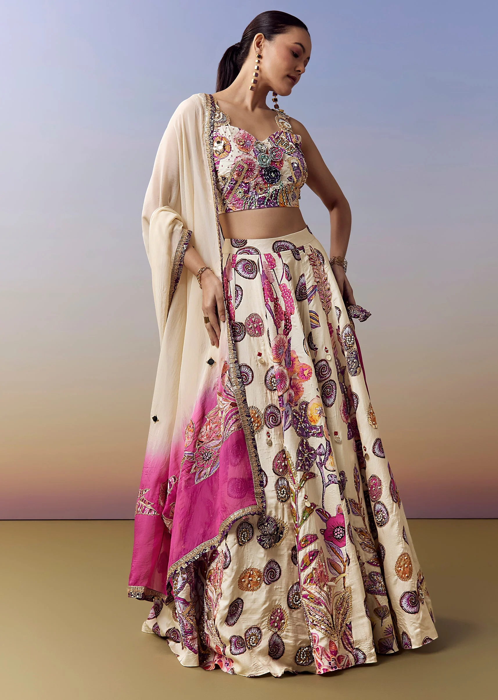 Cream Pastel Bridesmaid Lehenga With Gotta Moti Mirror Work - Image 3