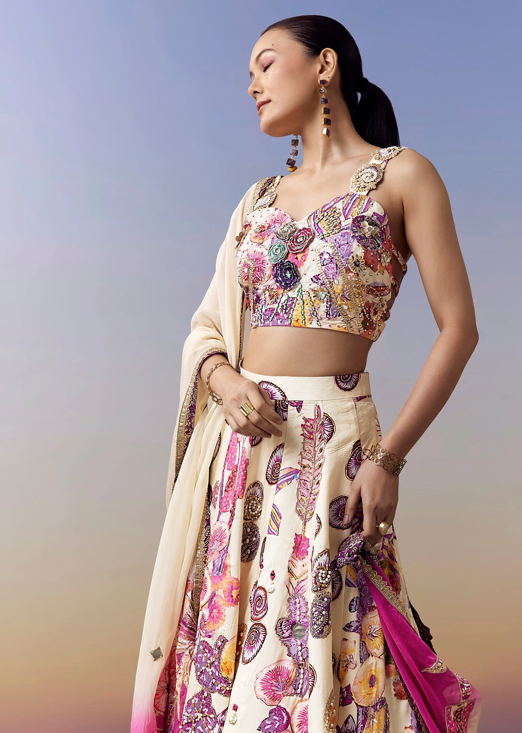 Cream Pastel Bridesmaid Lehenga With Gotta Moti Mirror Work - Image 4