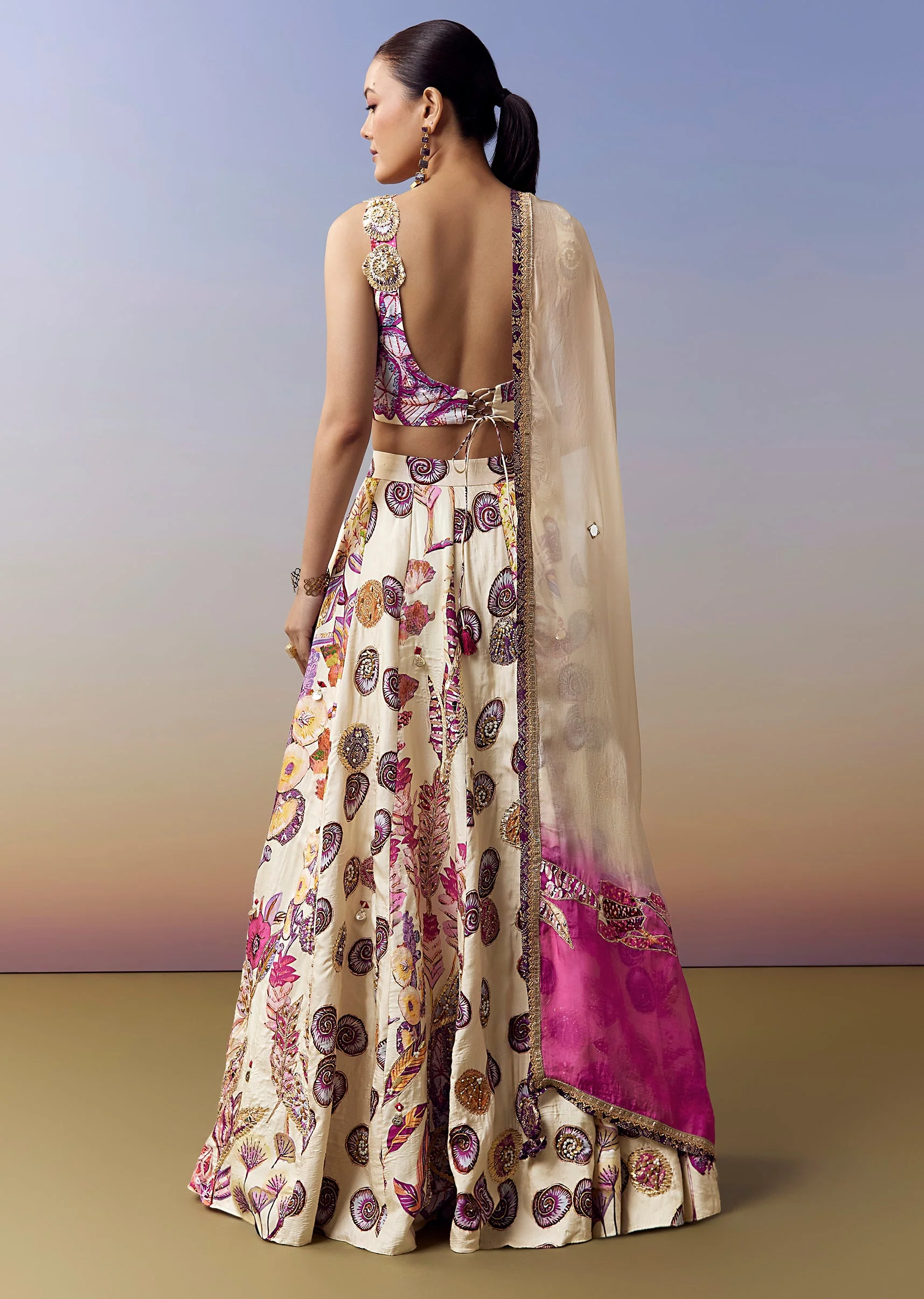 Cream Pastel Bridesmaid Lehenga With Gotta Moti Mirror Work - Image 5