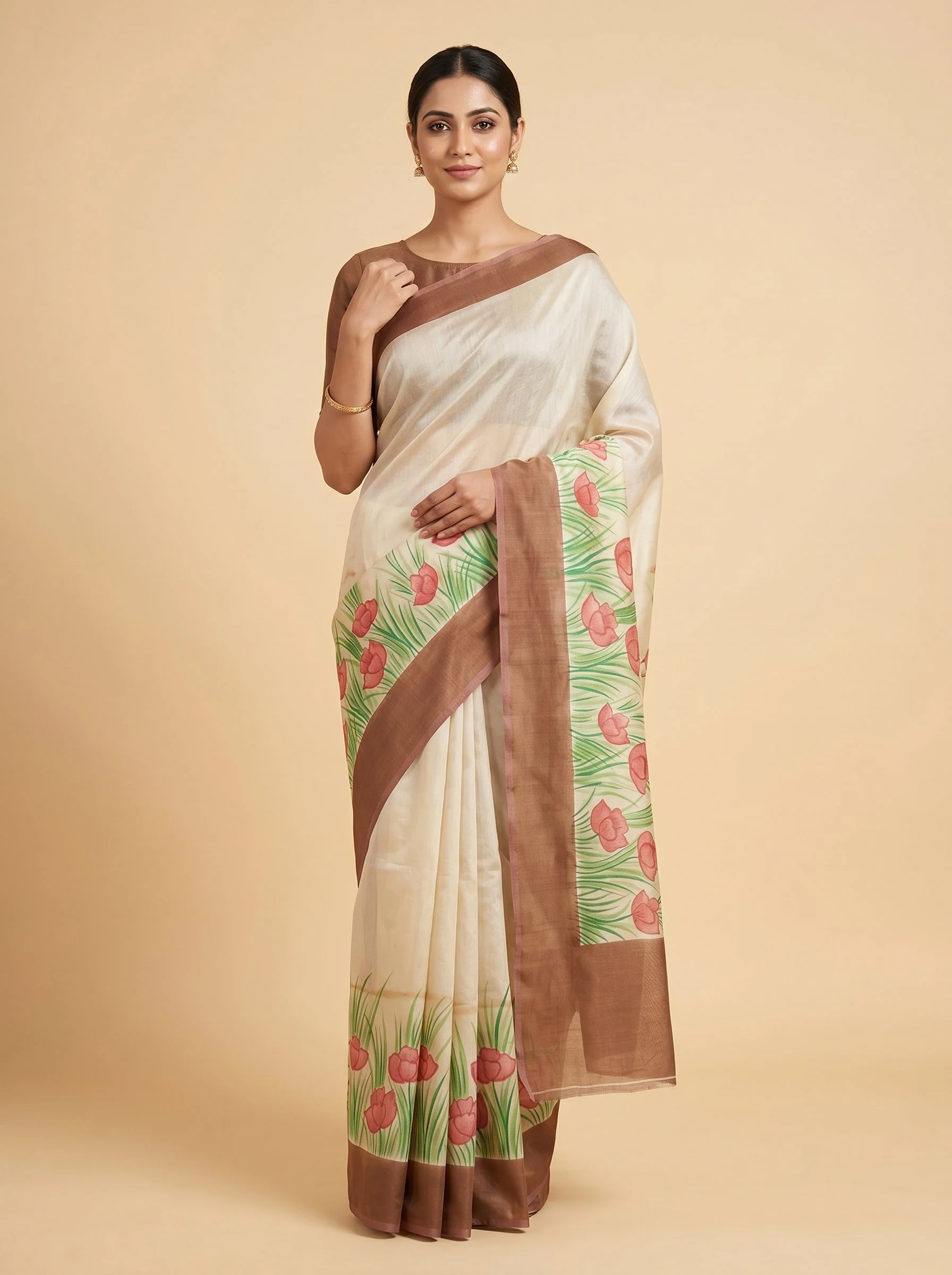 Cream Shaded Layered Handloom Saree