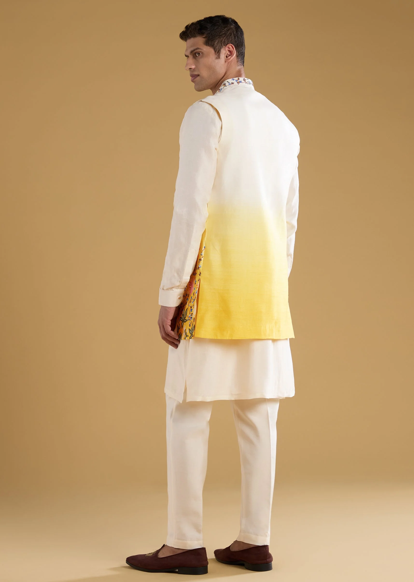 Cream Silk Embellished Jacket and Kurta Set - Image 5