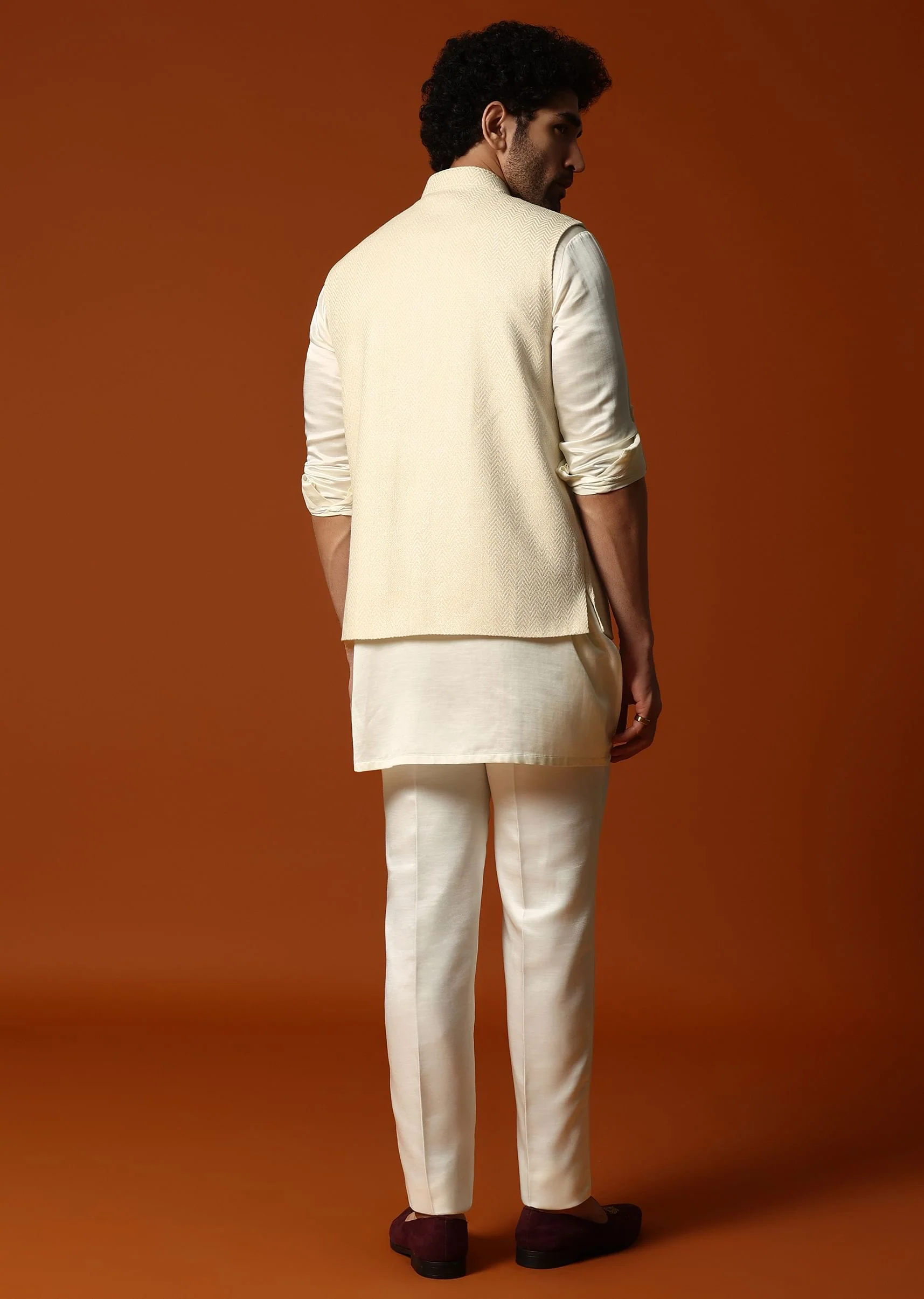 Cream Silk Kurta Jacket Set For men - Image 6