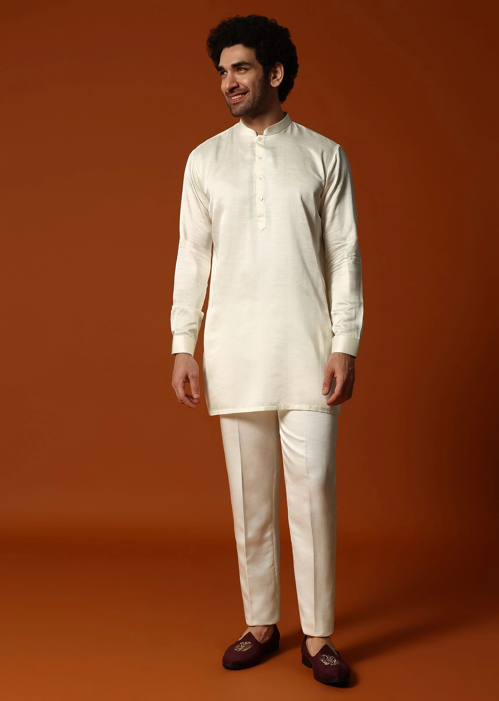 Cream Silk Kurta Jacket Set For men - Image 7