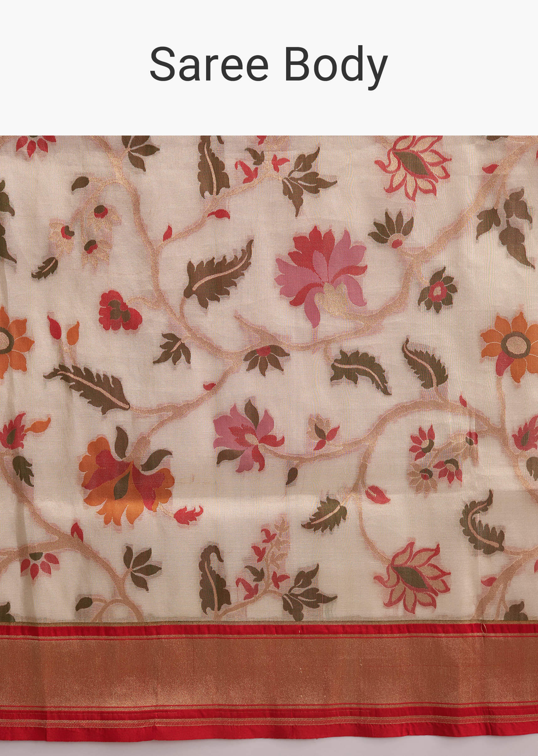 Cream Silk Woven Saree With Multicolour Thread Embroidery - Image 9
