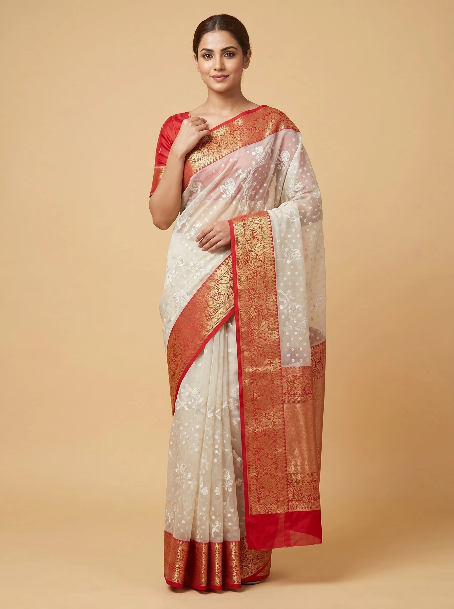 Cream Silky Texture Handloom Saree