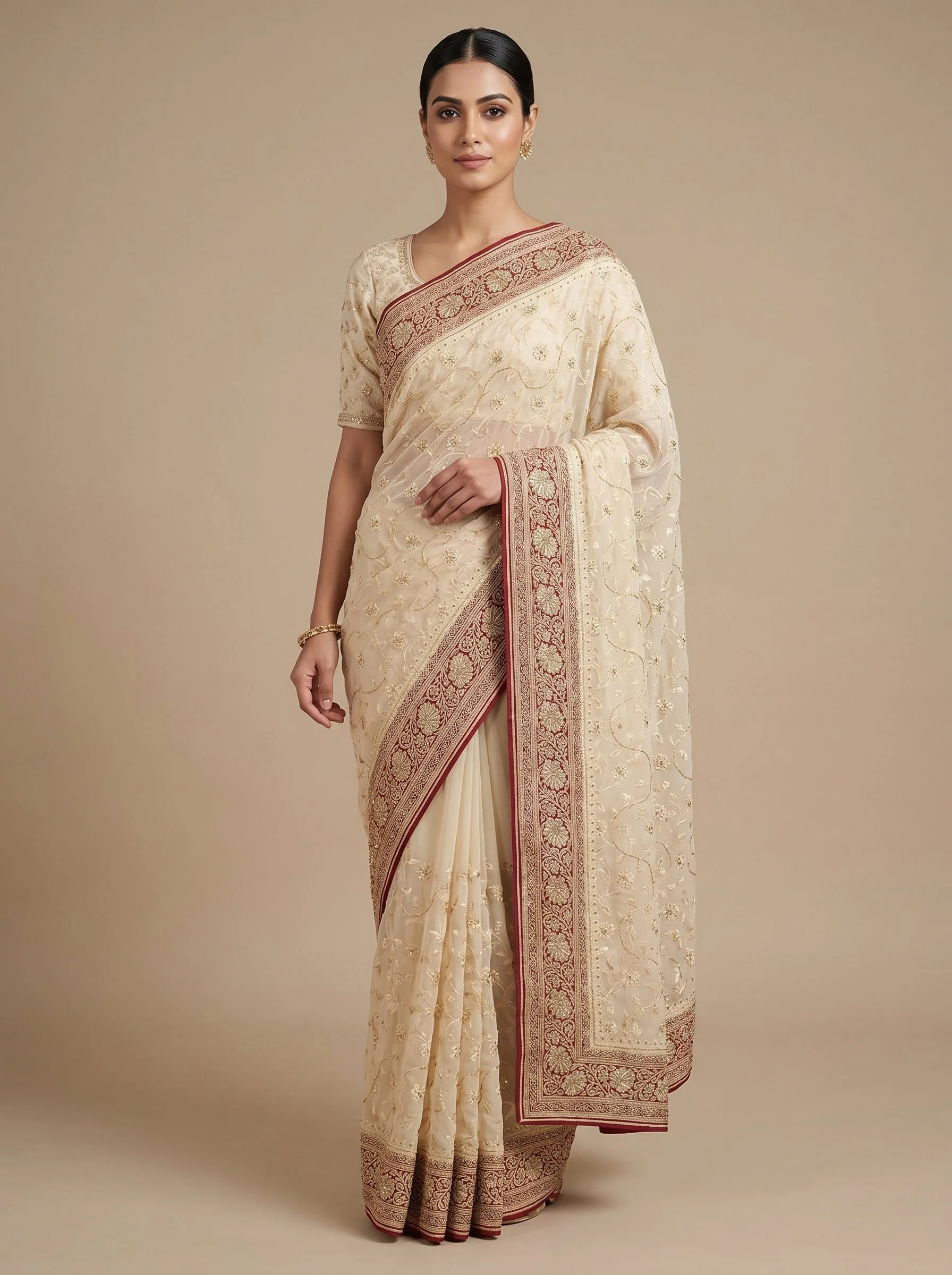 Cream Soft Finish Handloom Saree