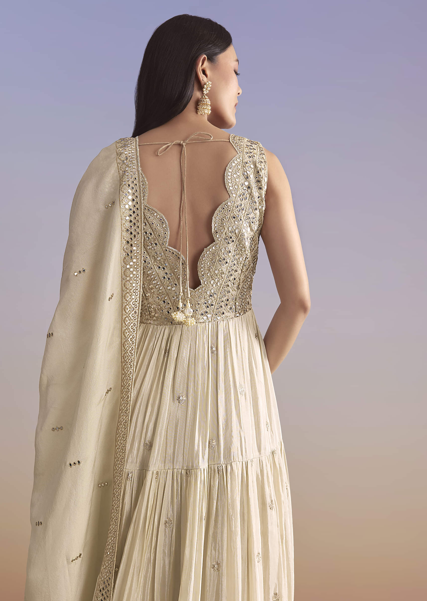 Cream Tissue Anarkali Suit With Zari Work - Image 6