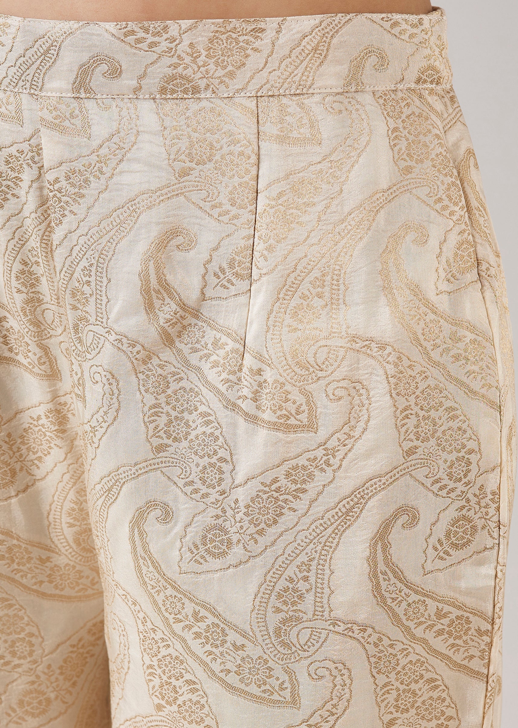 Cream Weaved Chanderi Kurta Set - Image 6