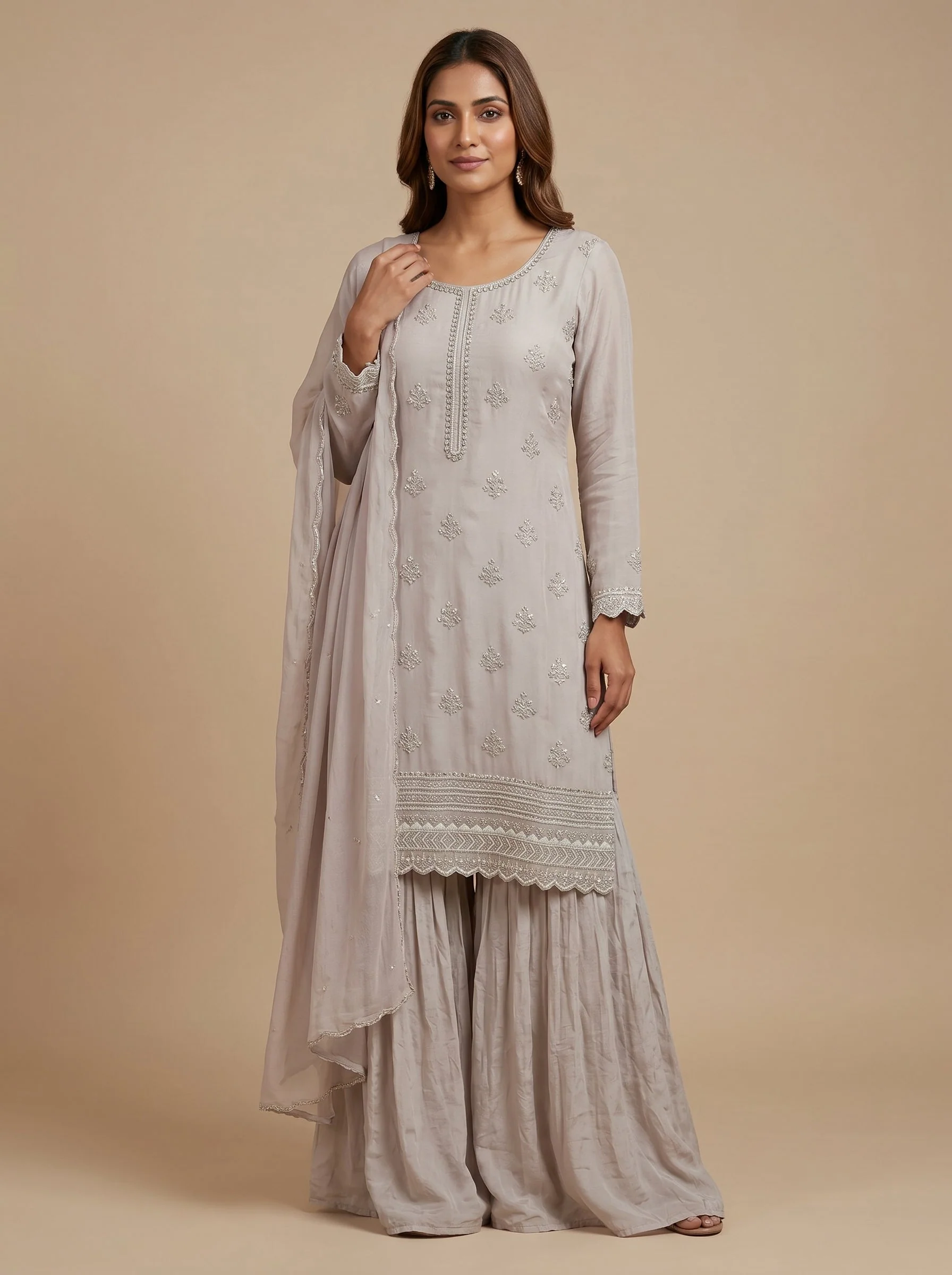Cream Whisper Sharara Set