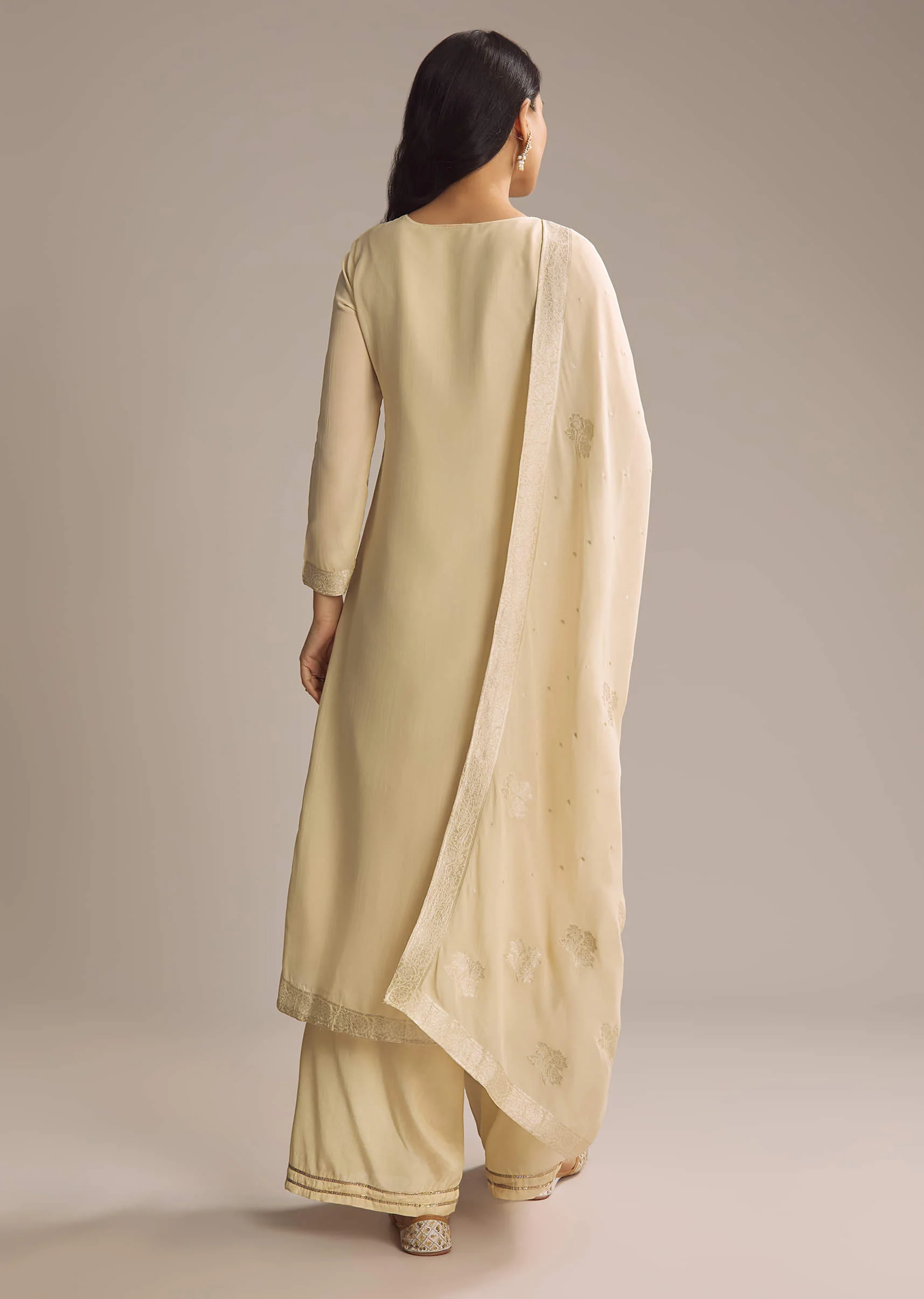 Cream White Banarasi Georgette Palazzo Suit - Image 5