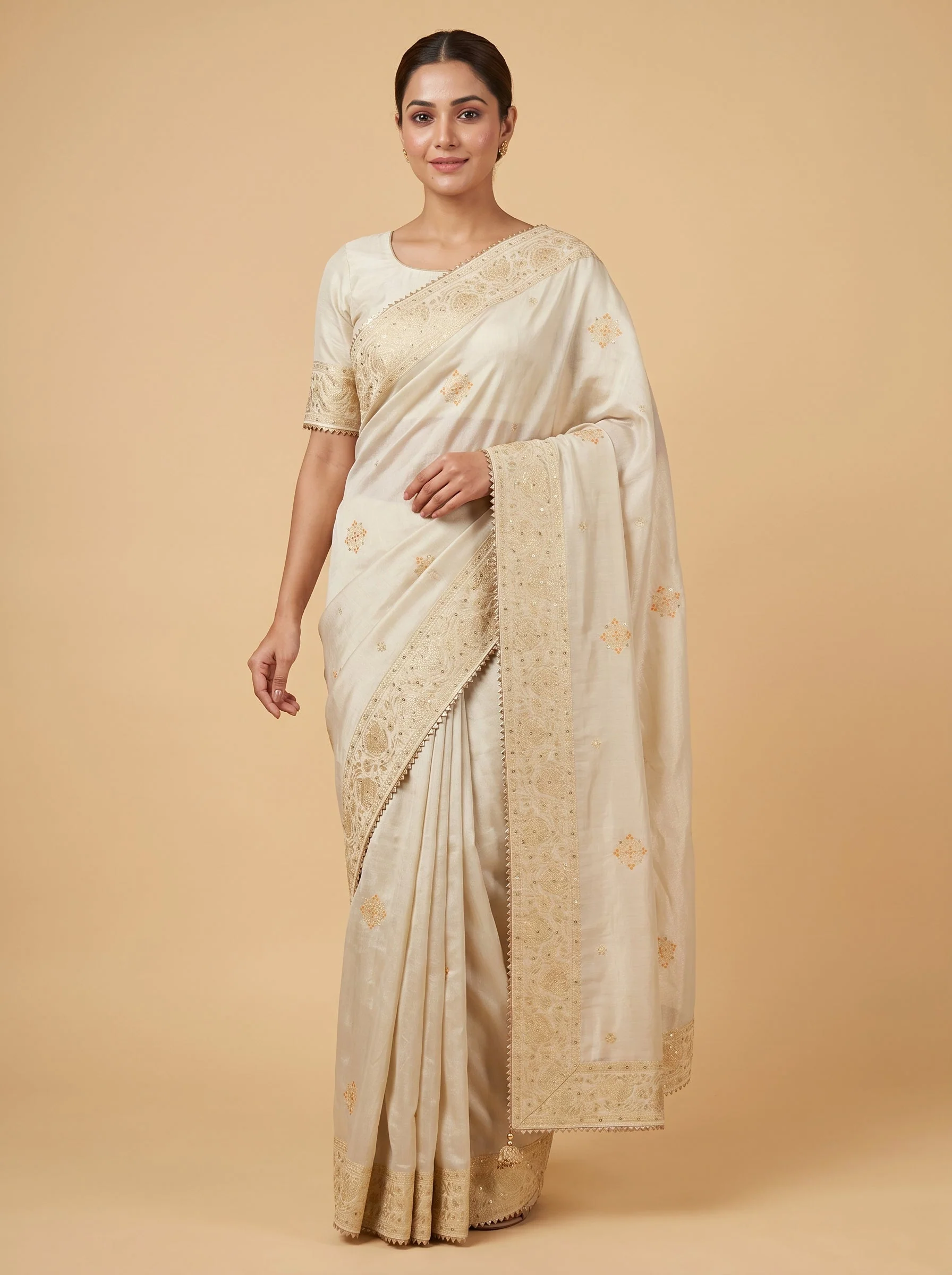 Creamy Ivory Glow Saree
