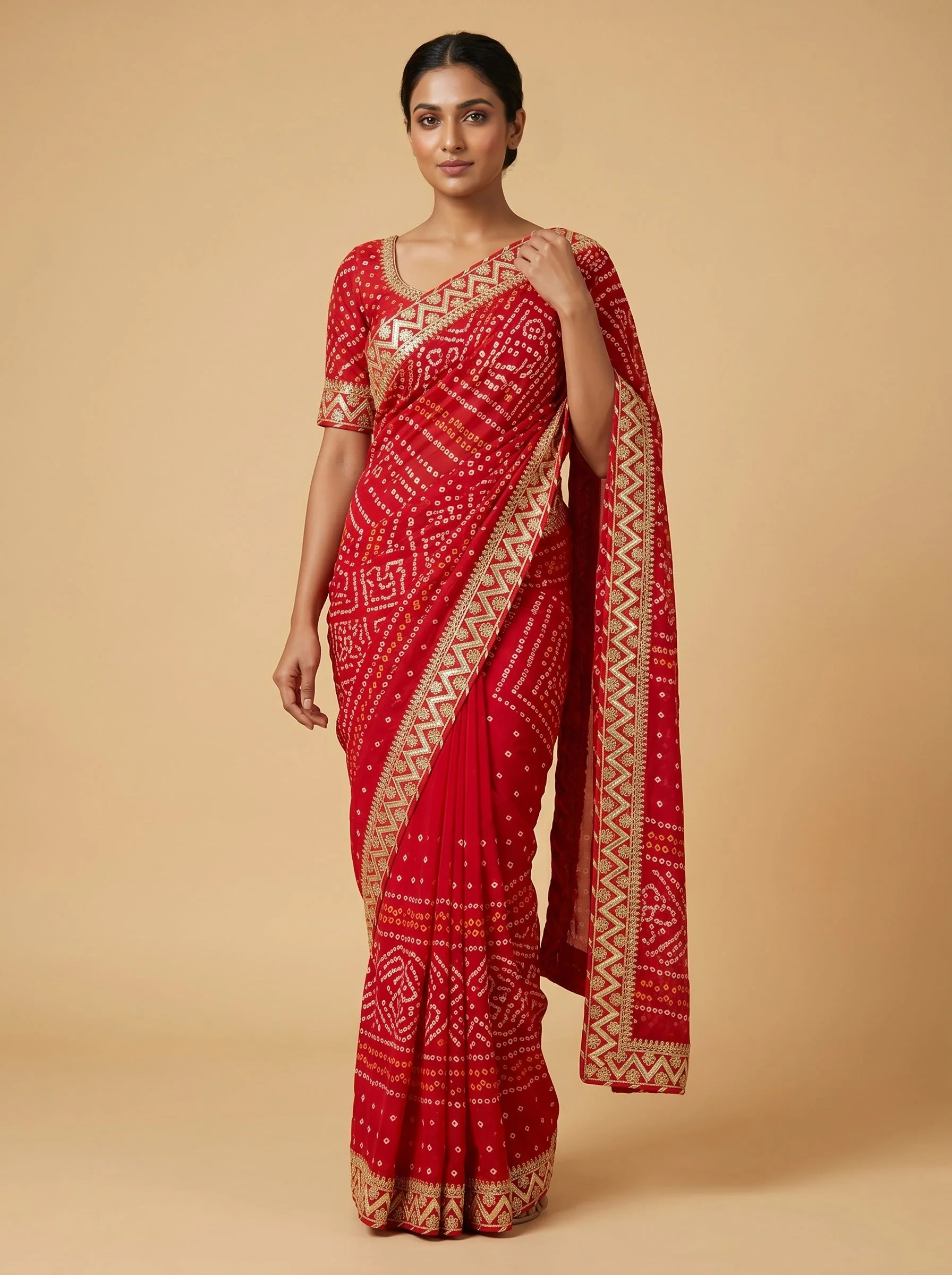Crimson Bandhej Glow Saree