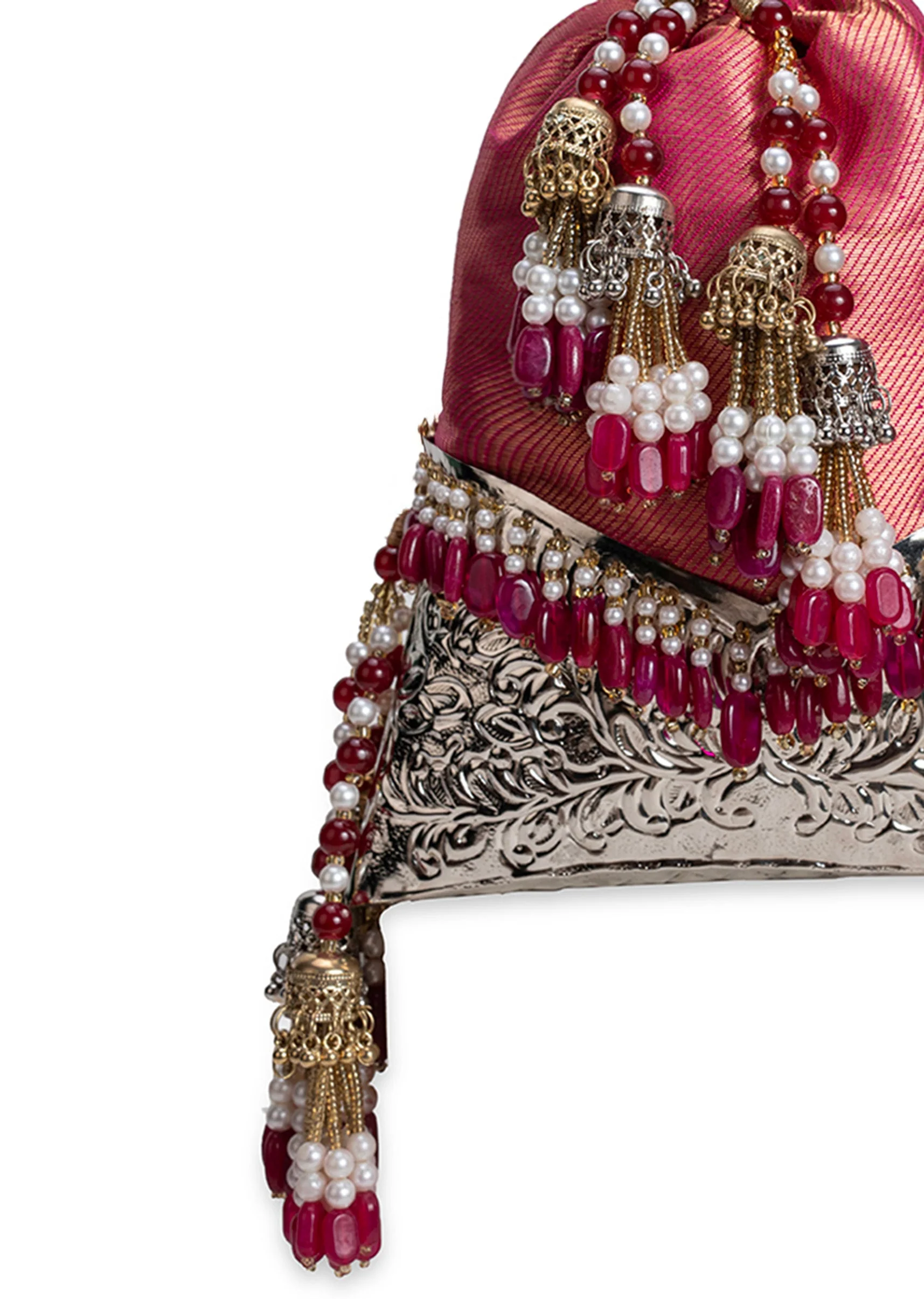 Crimson Red Brocade Embellished Potli - Image 3