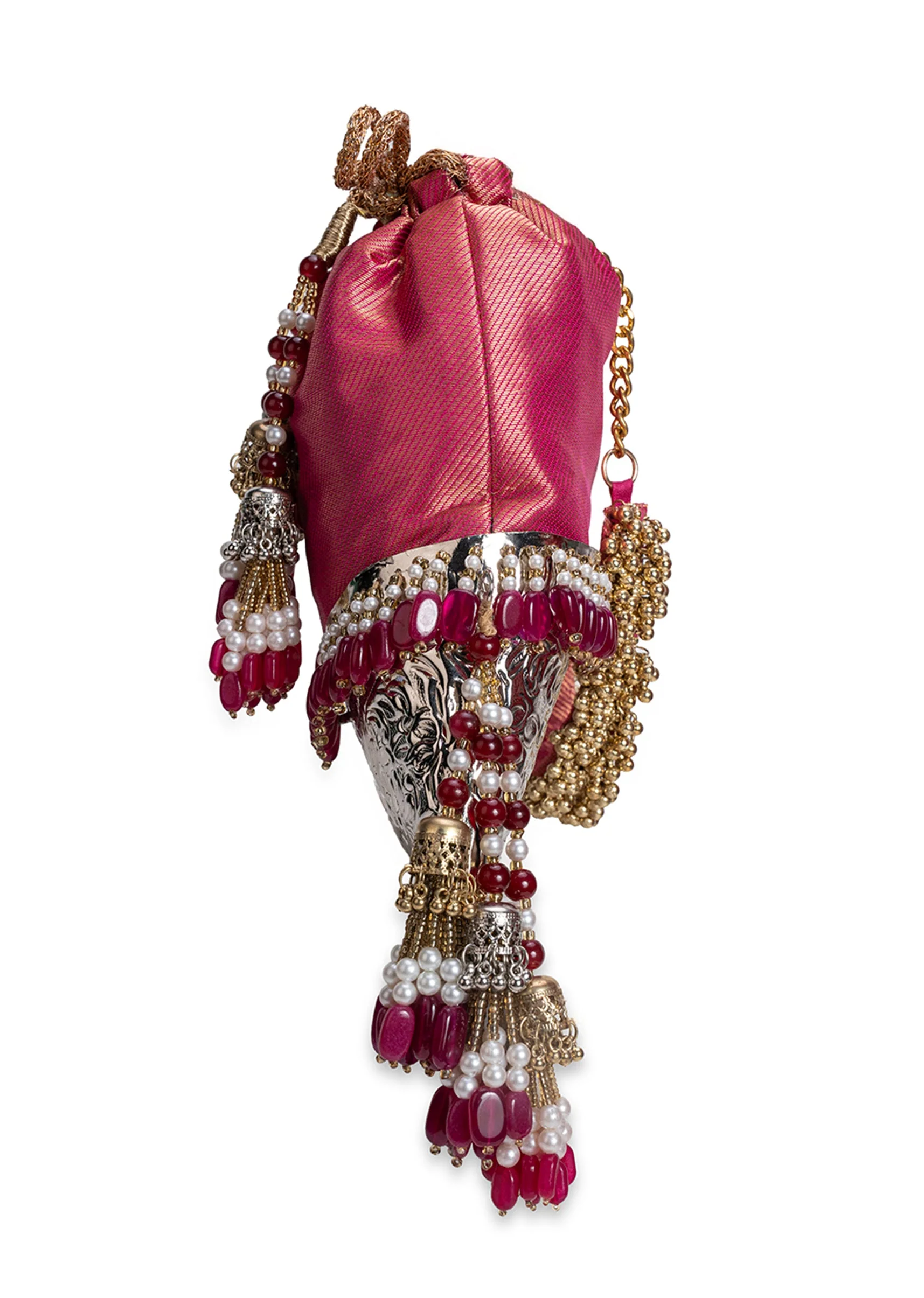 Crimson Red Brocade Embellished Potli - Image 4