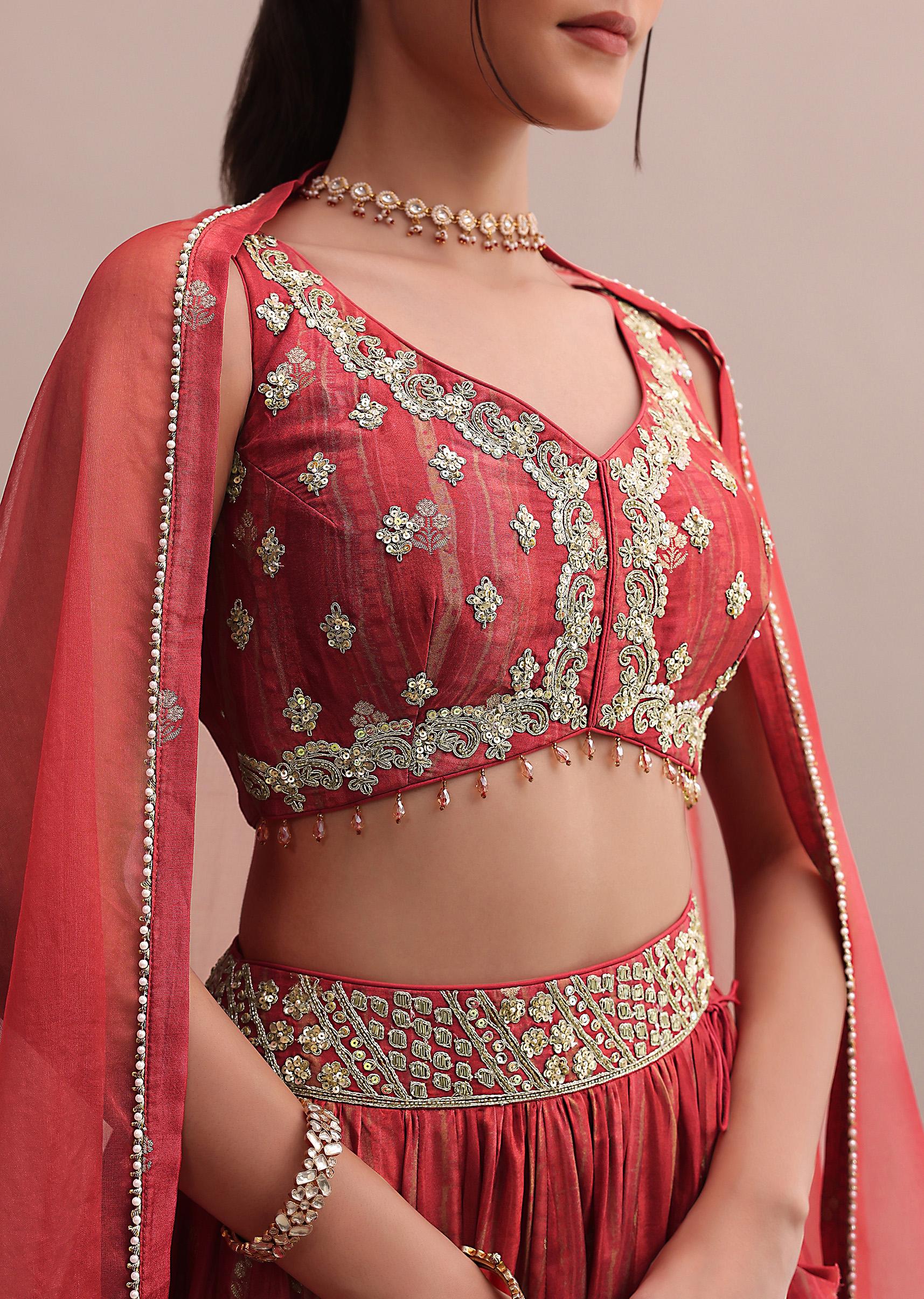 Crimson Red Zardosi Embroidered Choli Lehenga Set With A Net Dupatta - Image 4