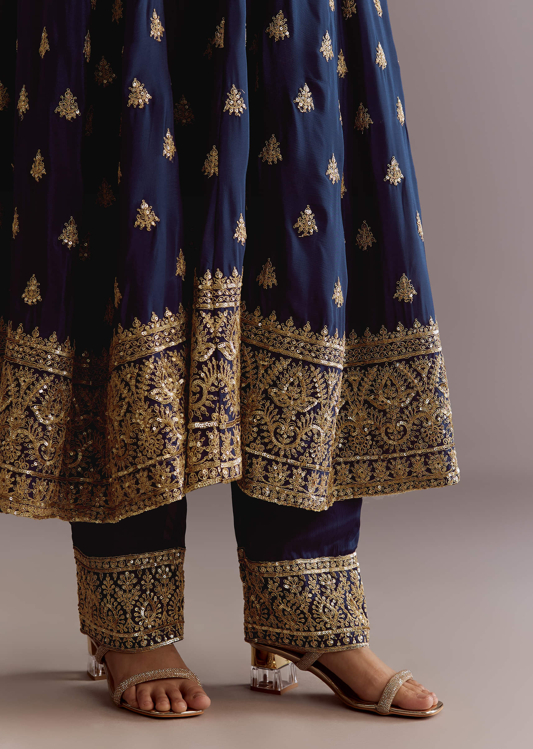 Dark Blue Chinon Zari Embroidered Anarkali Suit With Dupatta - Image 6