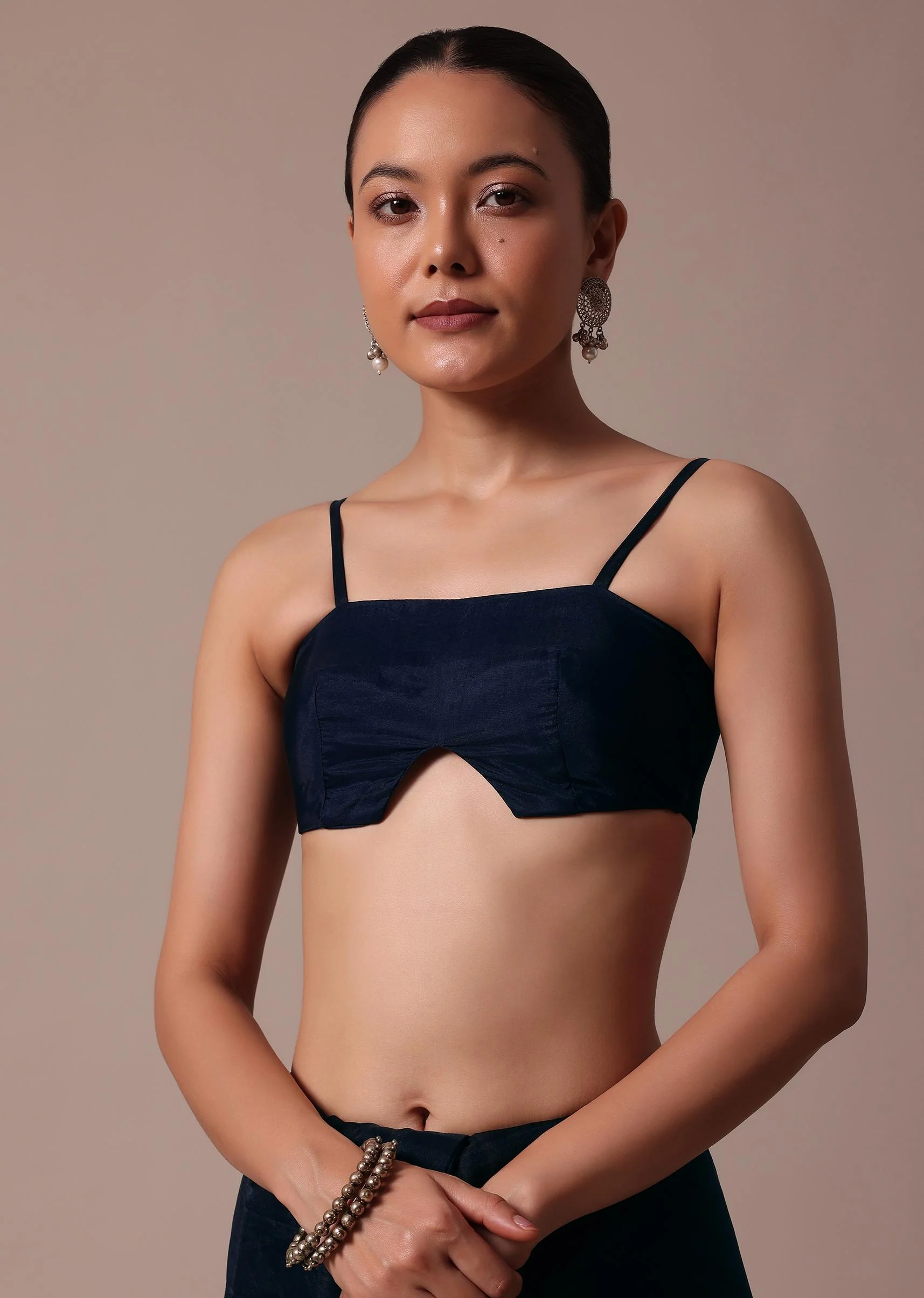 Dark Blue Organza Embroidered Saree With Unstitched Blouse - Image 7