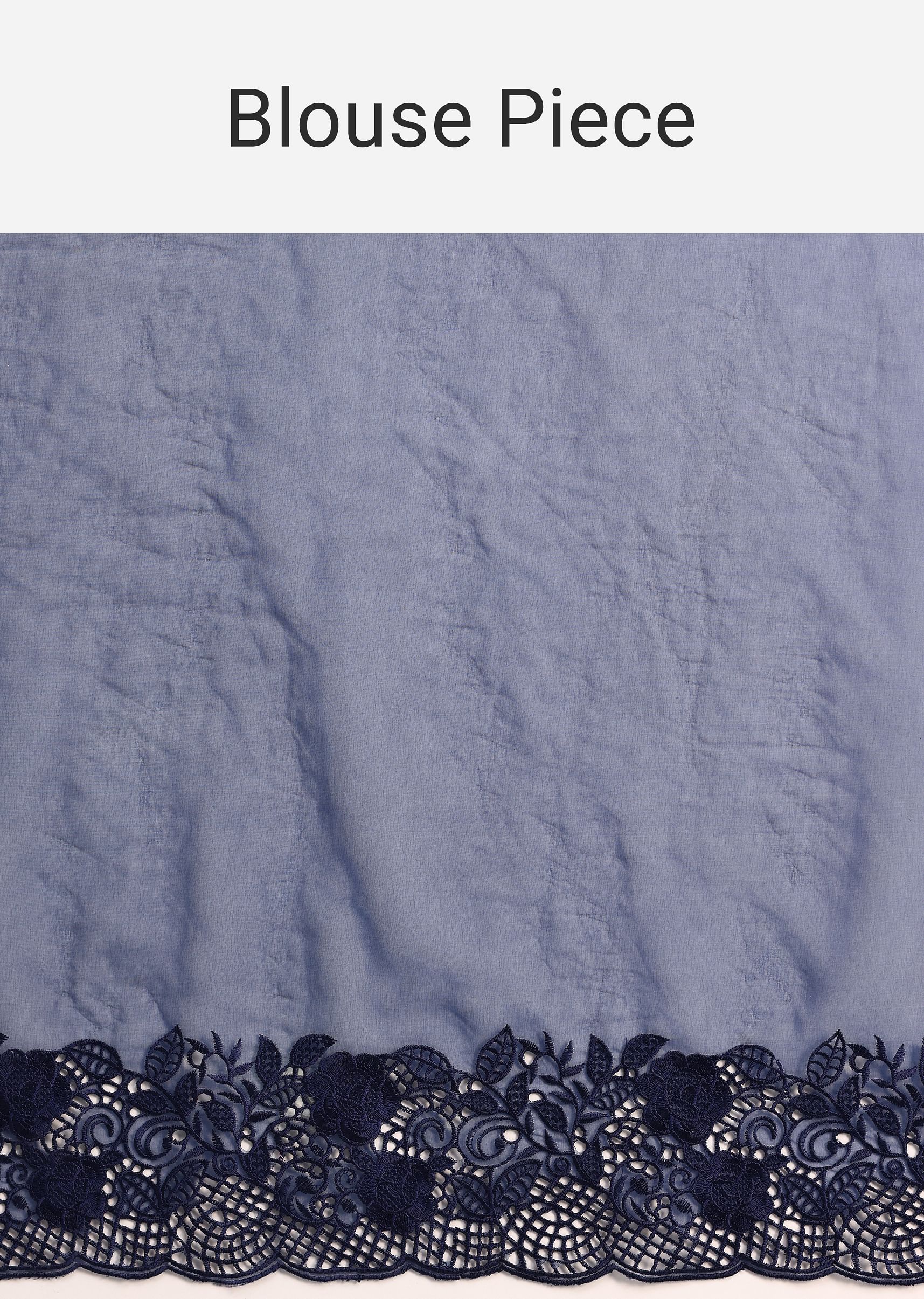 Dark Blue Organza Embroidered Saree With Unstitched Blouse - Image 9
