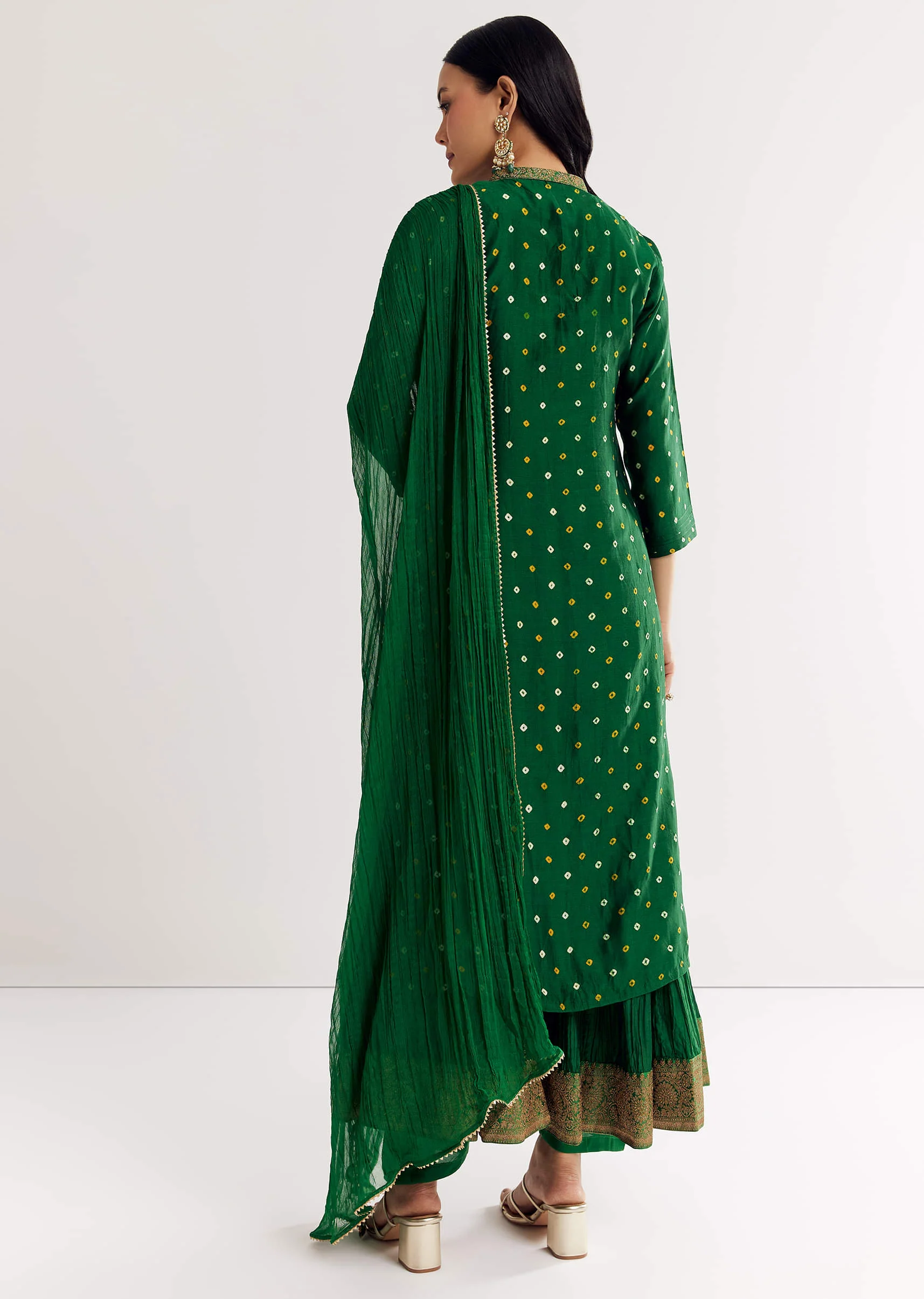 Dark Green Bandhani Kurta Set With Dupatta - Image 5