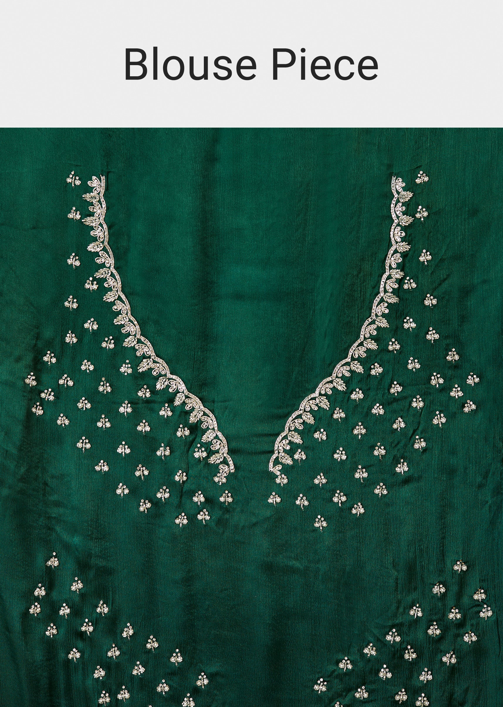 Dark Green Chinon Embroidered Saree With Intricate Hand Embroidery - Image 9