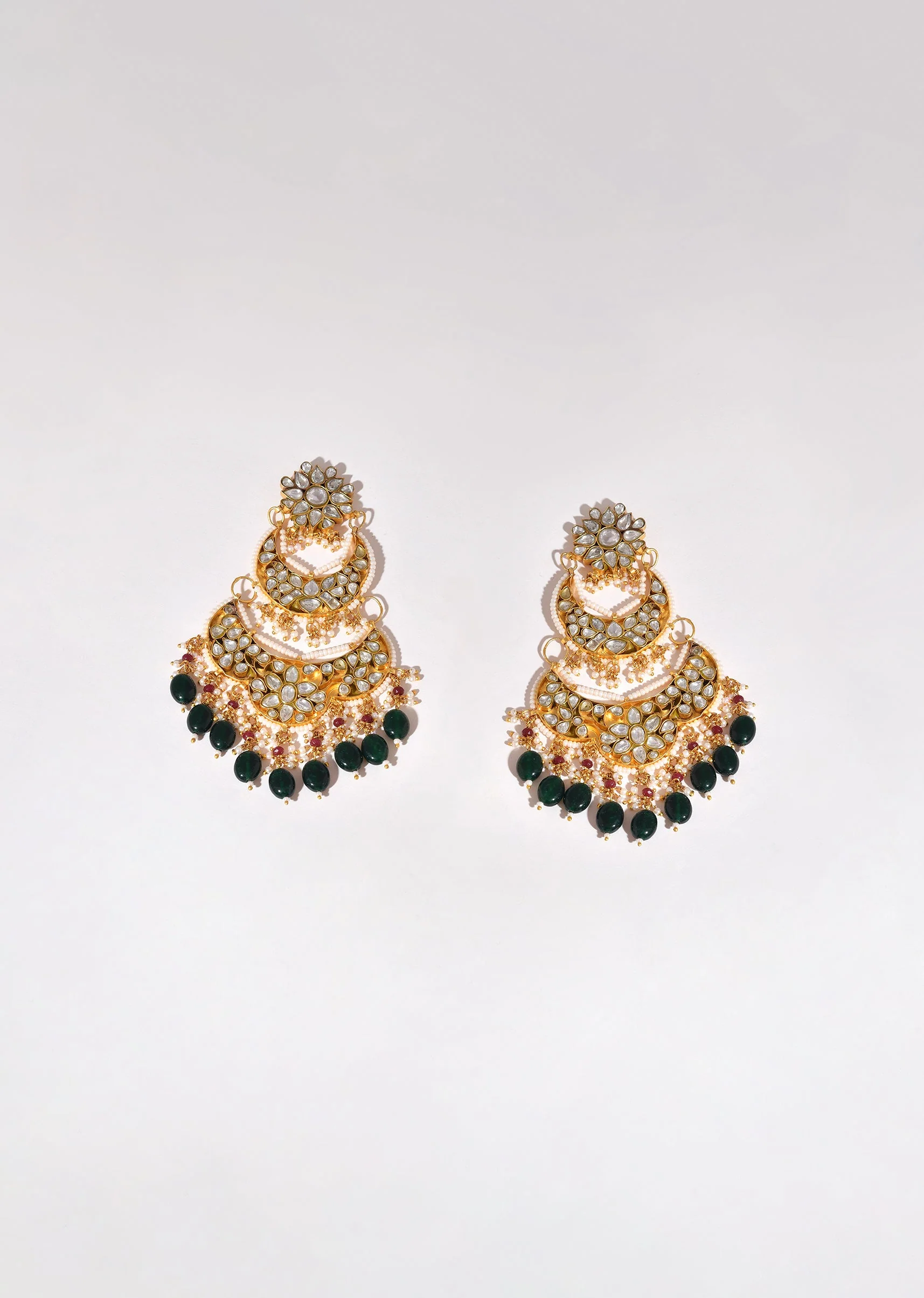 Dark Green Gold Earrings With Pachi Kundan - Image 2