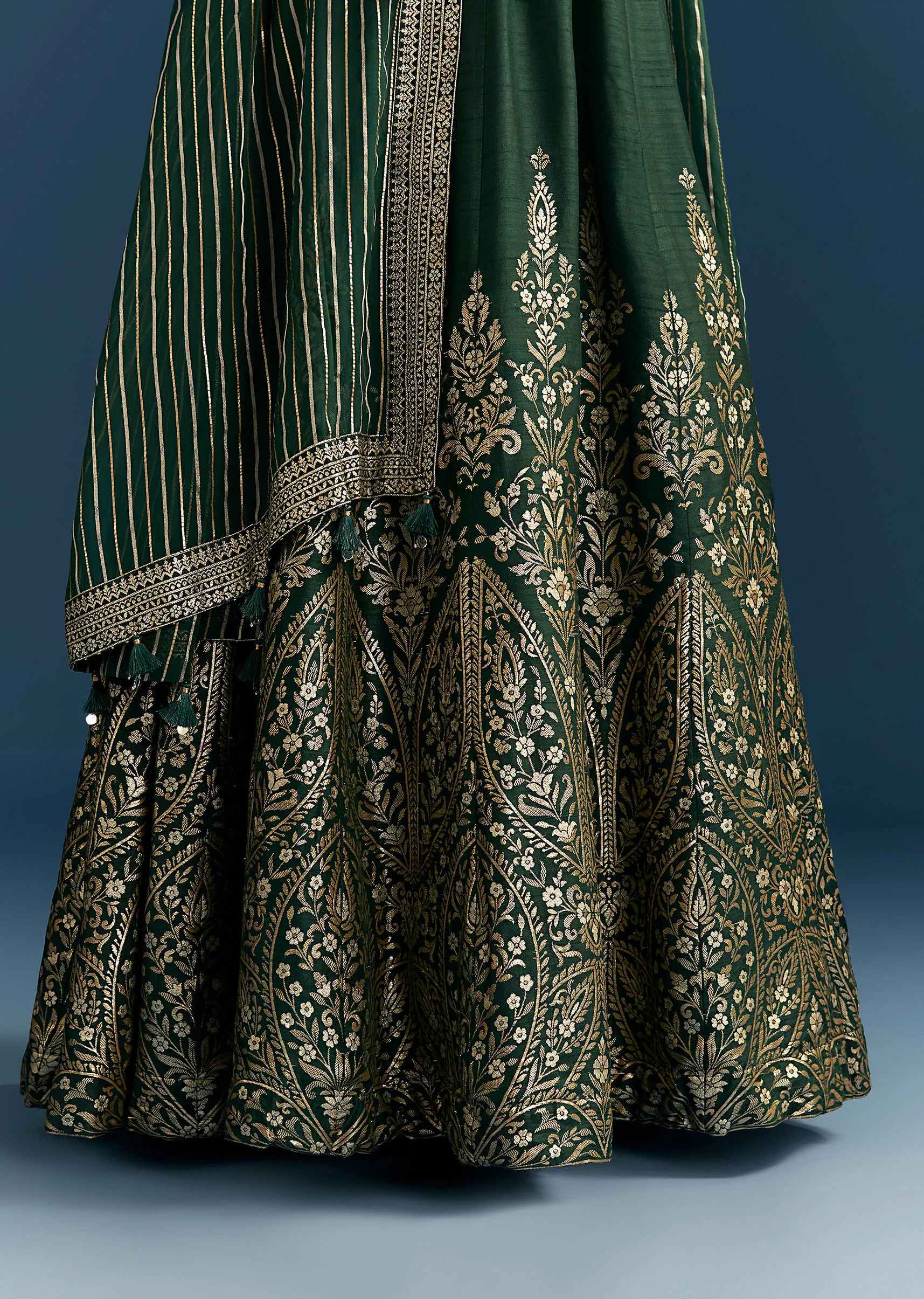 Dark Green Jacquard Silk Anarkali Suit With Festive Dupatta - Image 3