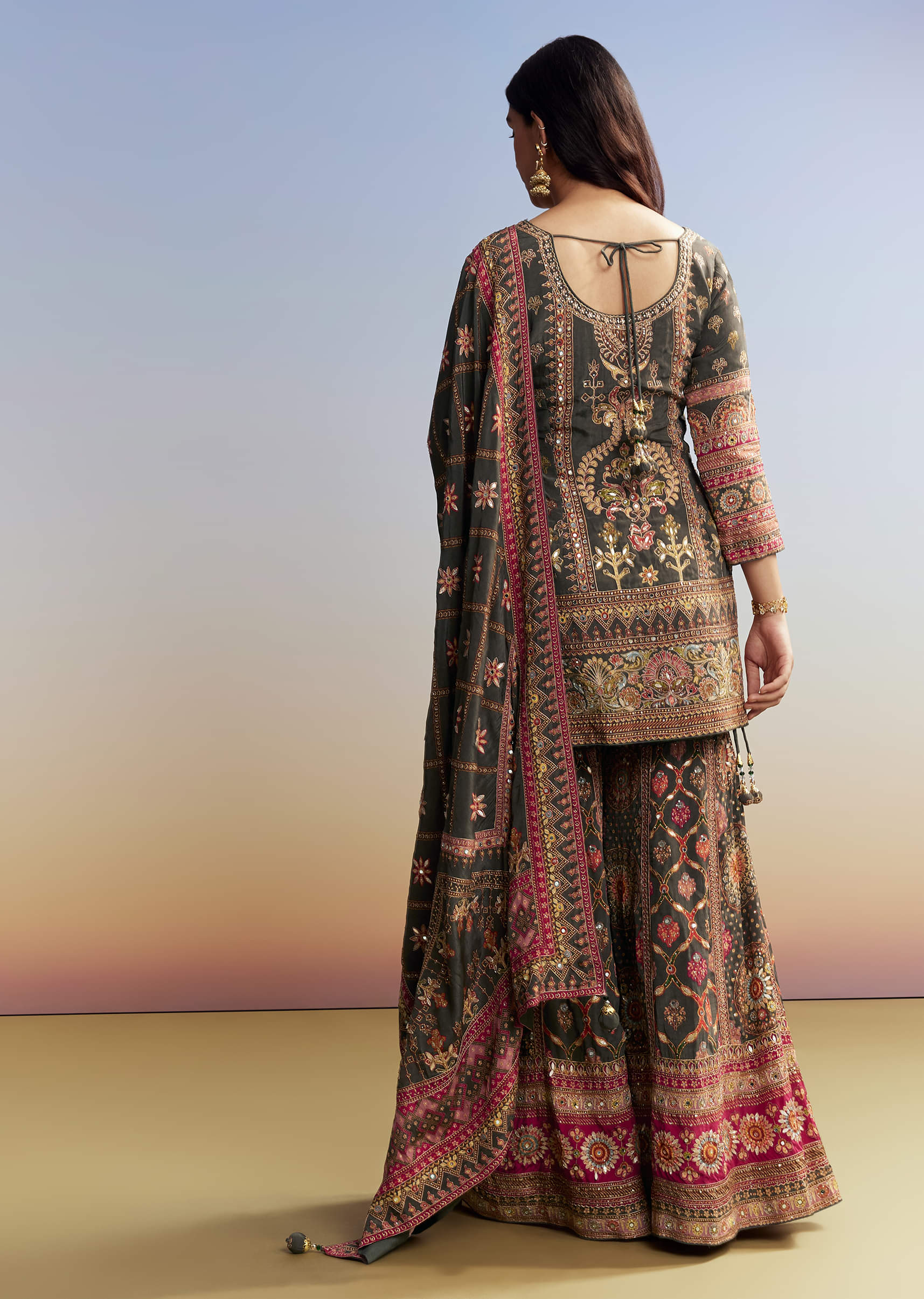 Dark Green Printed Sharara Set - Image 5