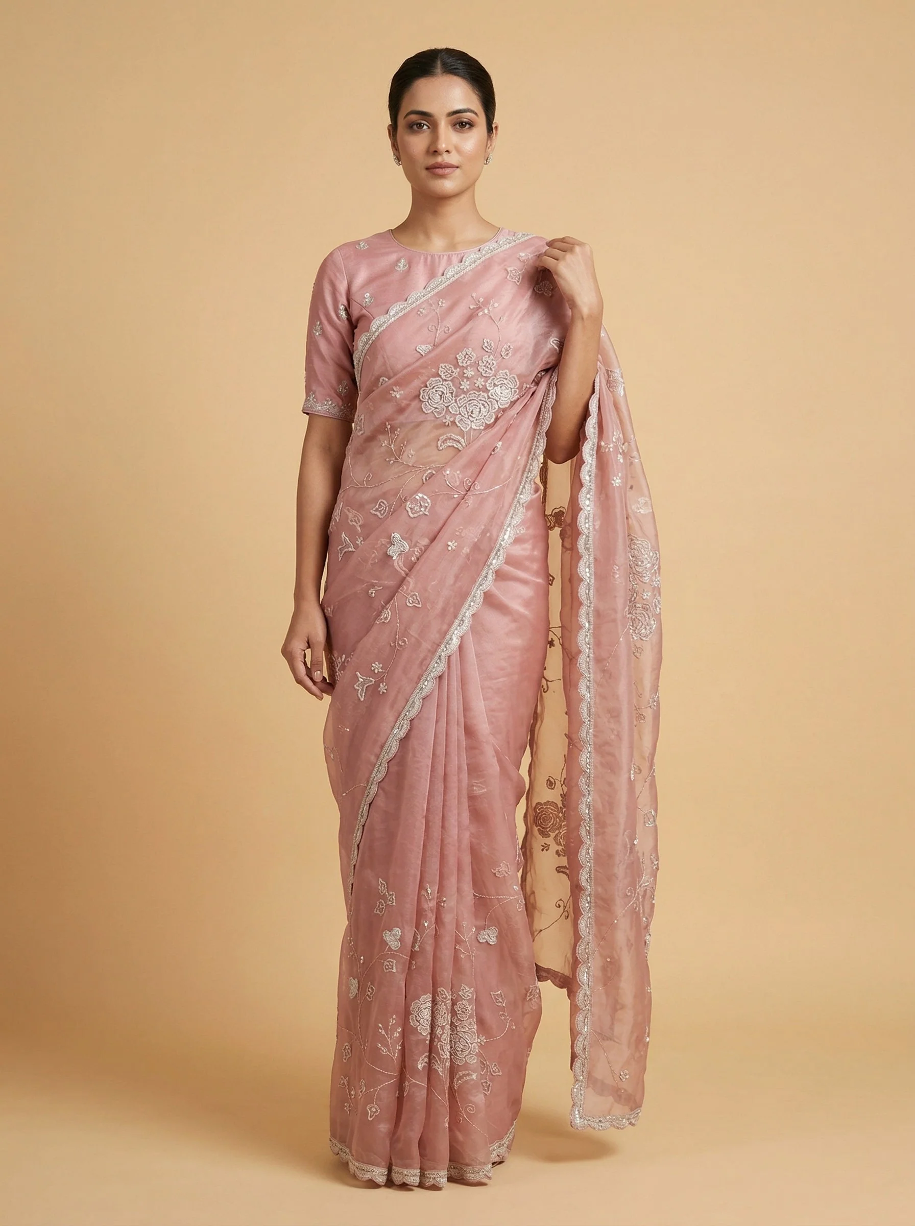 Dark Peach Noble Embroidered Saree