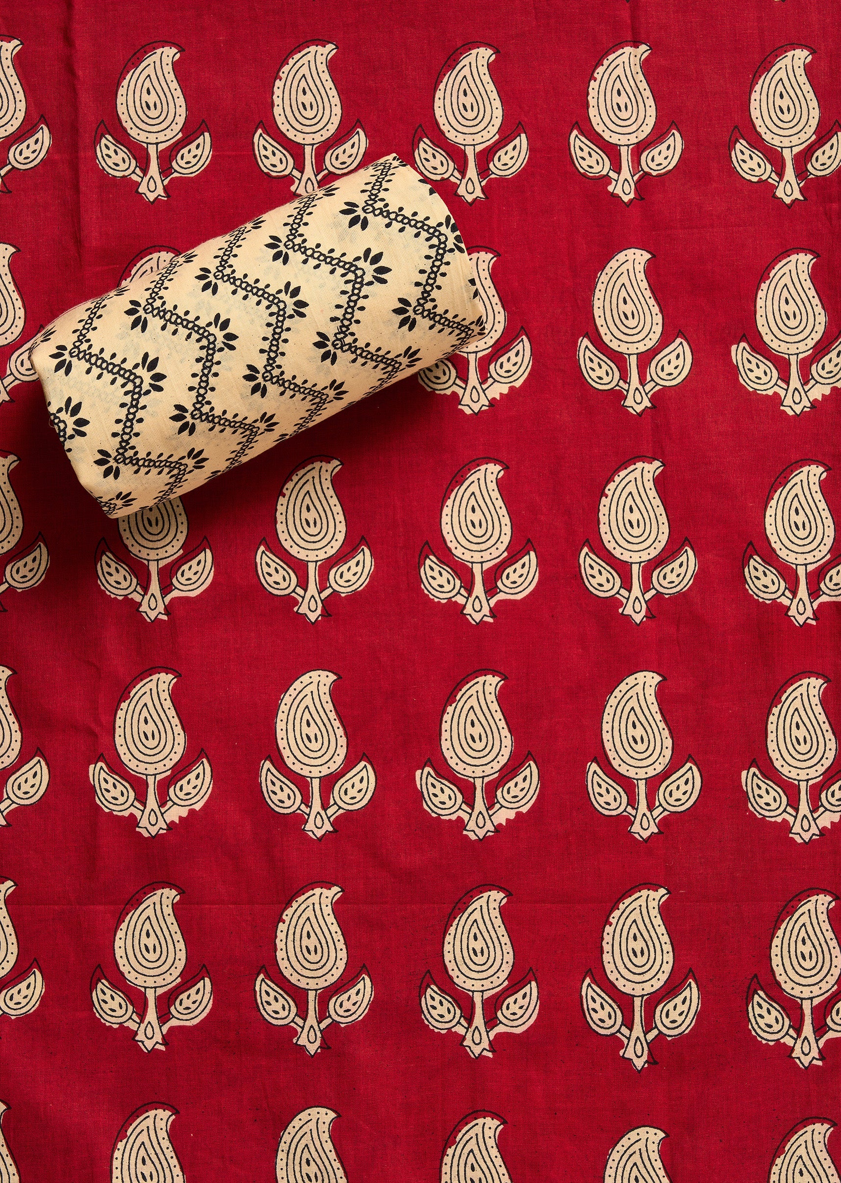 Deep Maroon Cotton Unstitched Suit - Image 4