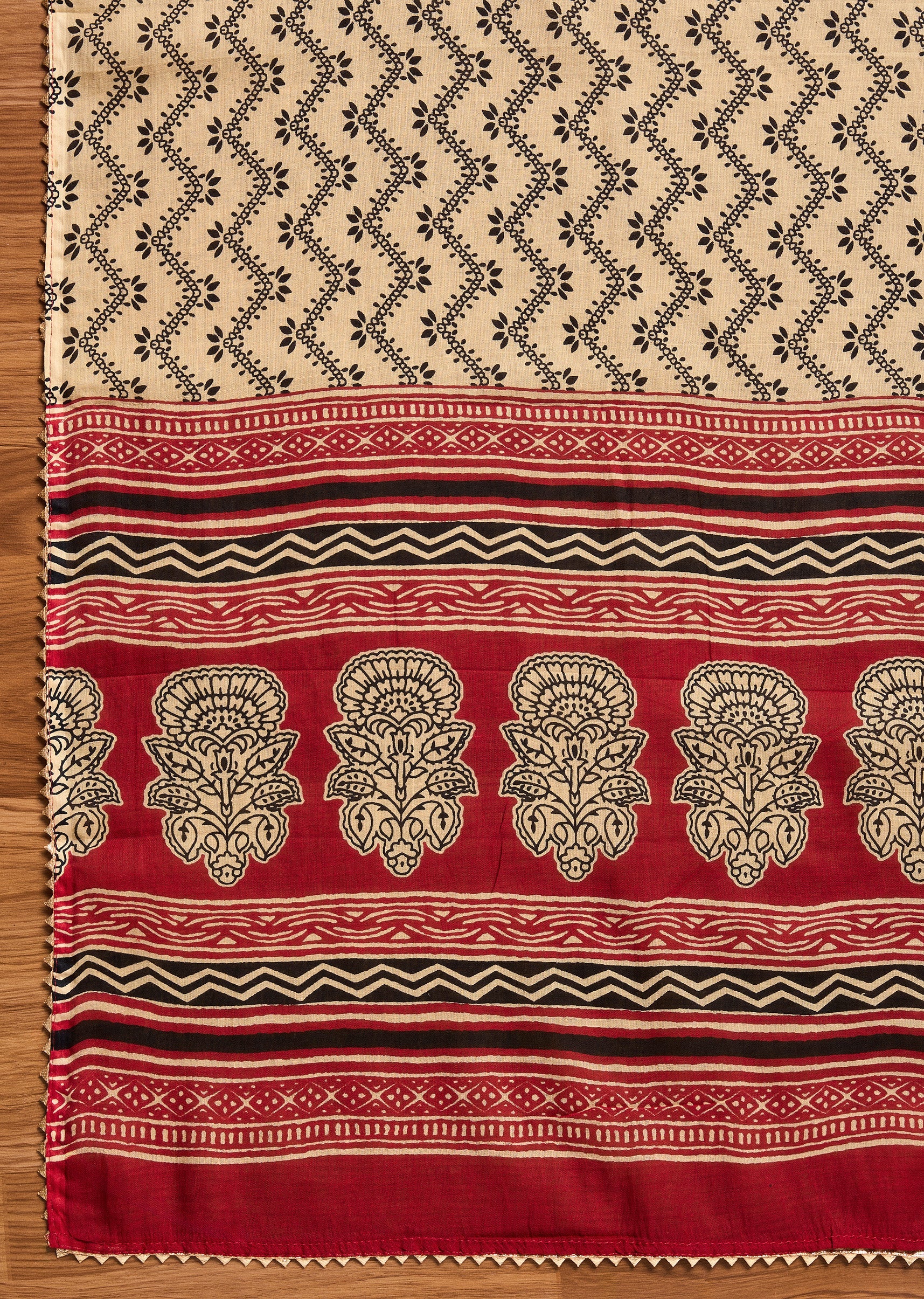 Deep Maroon Cotton Unstitched Suit - Image 5