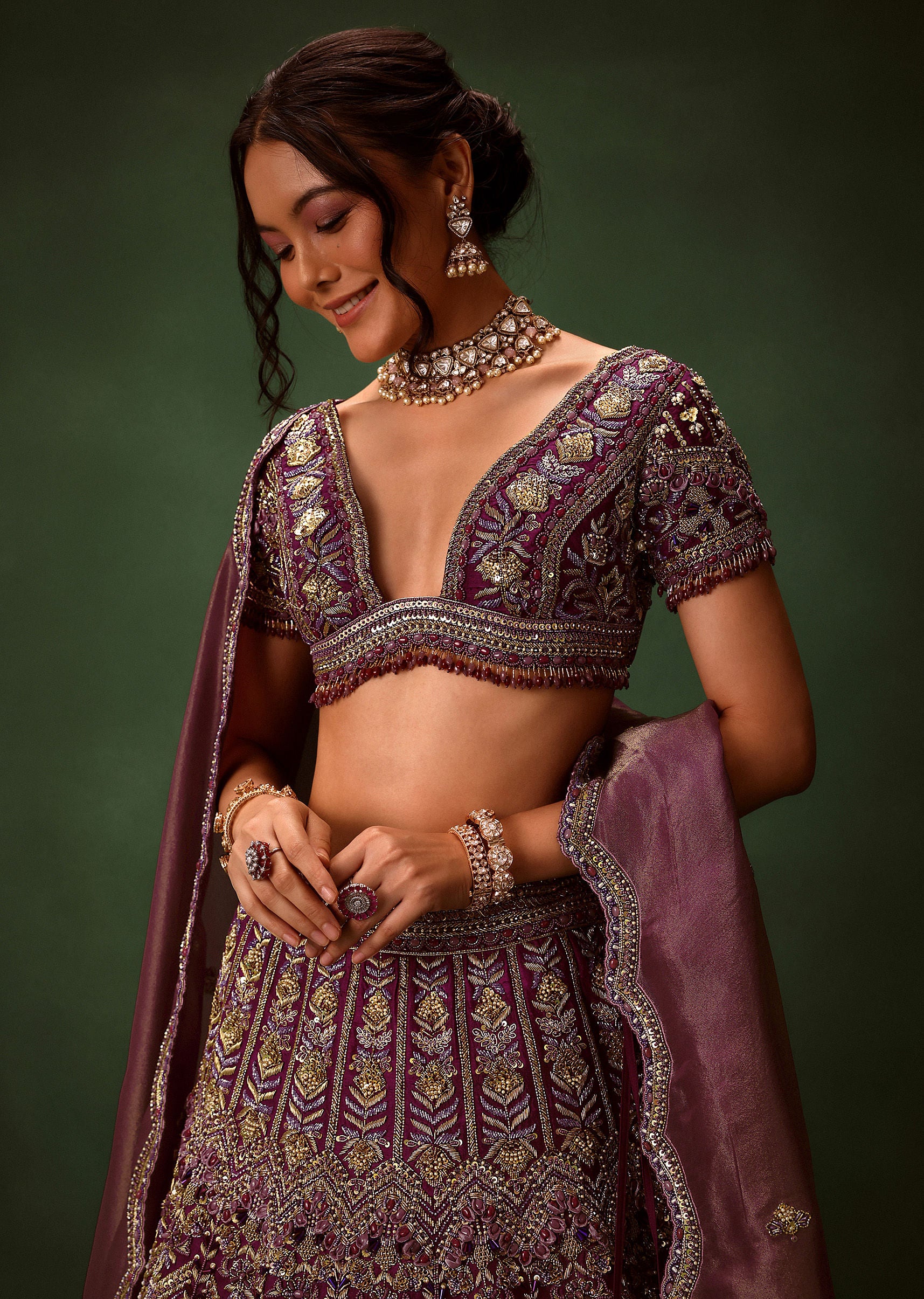 Deep Purple Raw Silk Lehenga Set - Image 2