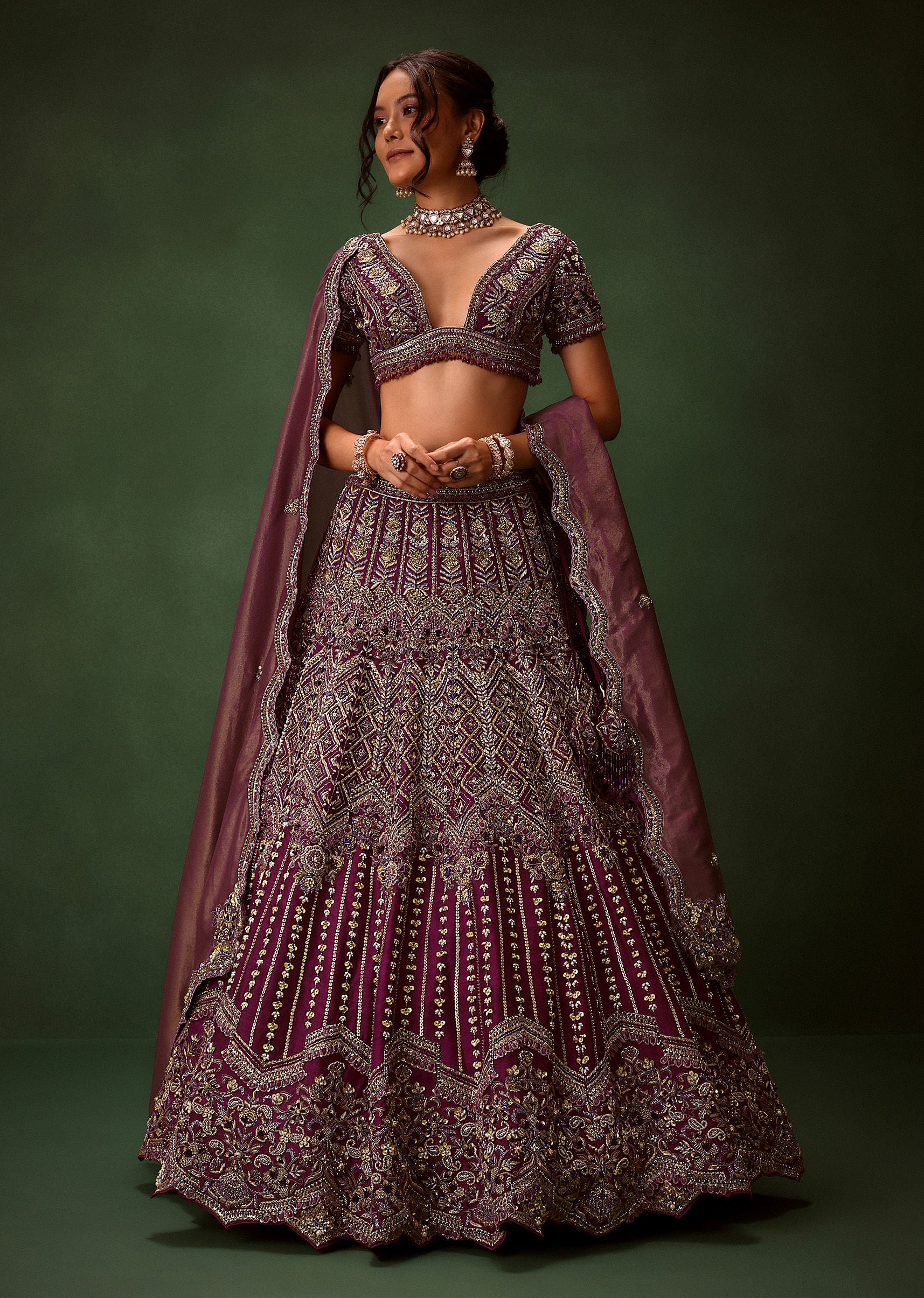 Deep Purple Raw Silk Lehenga Set - Image 3