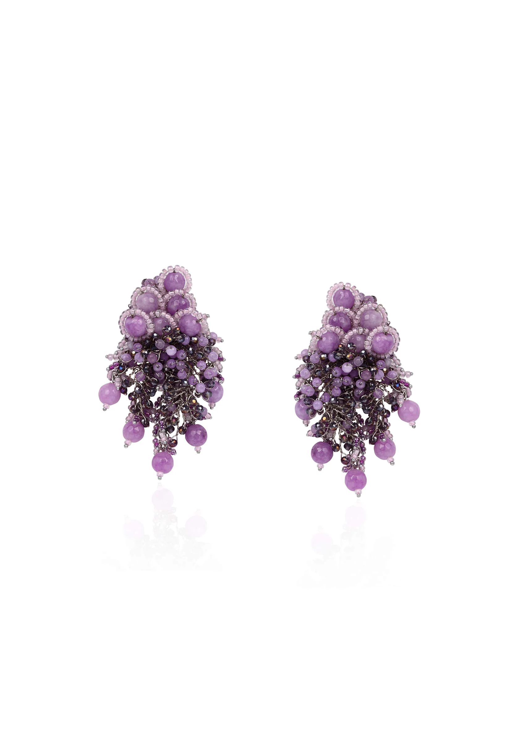 Designer Long Earrings With Purple Lilac Stones - Image 2