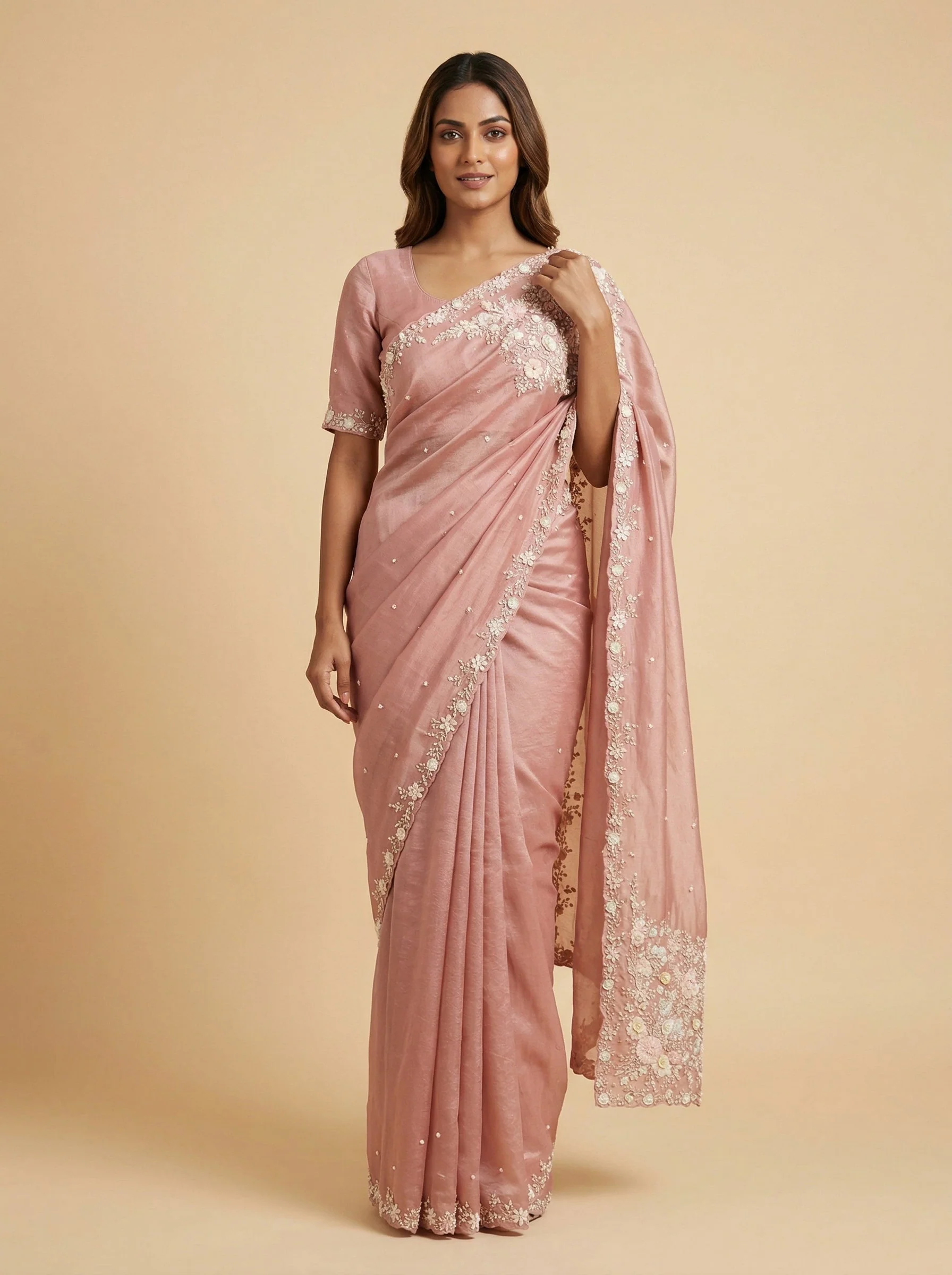 Dewy Petal Pink Embroidered Saree