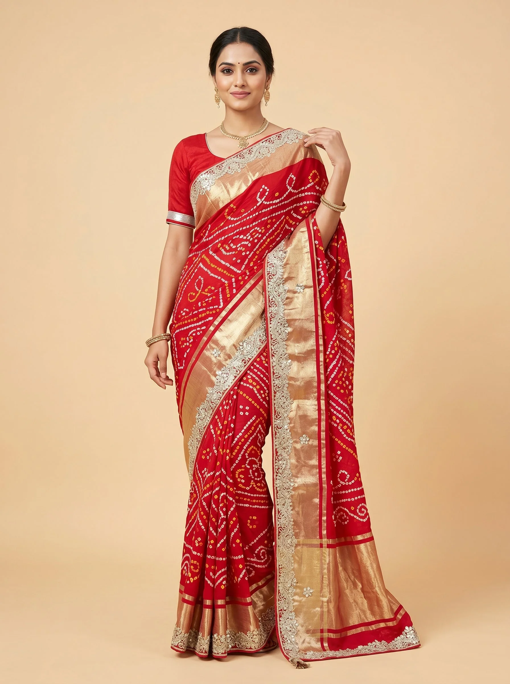 Dual Tone Red Rani Embroidered Saree