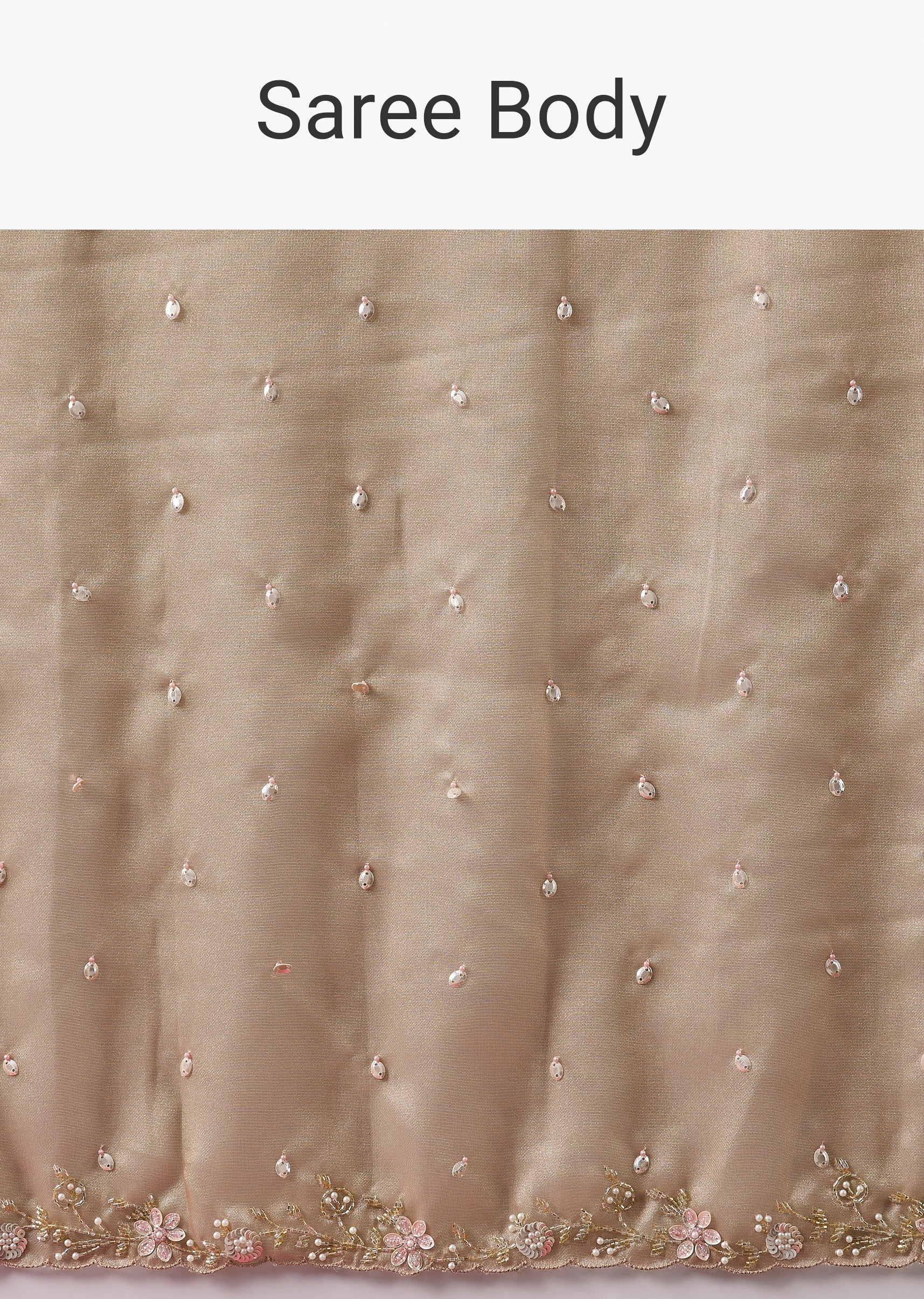 Dusky Beige Embroidered Tissue Saree With Cutwork Border - Image 9