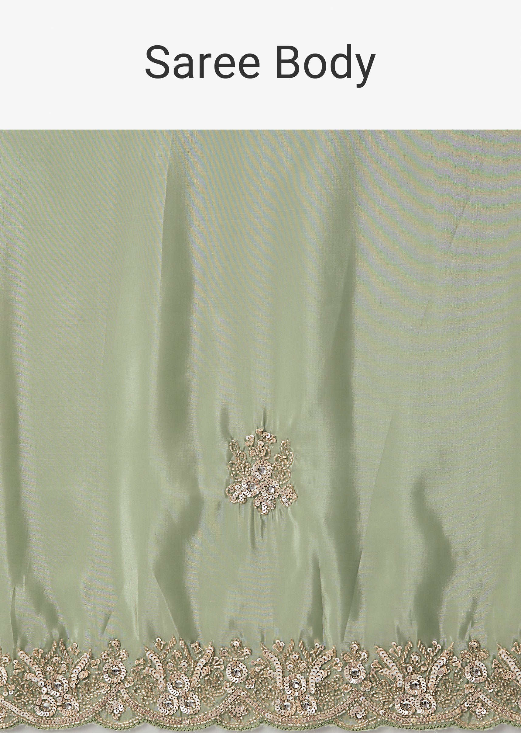 Dusky Green Silk Saree With Cutdana And Sequin Embroidered Border - Image 9