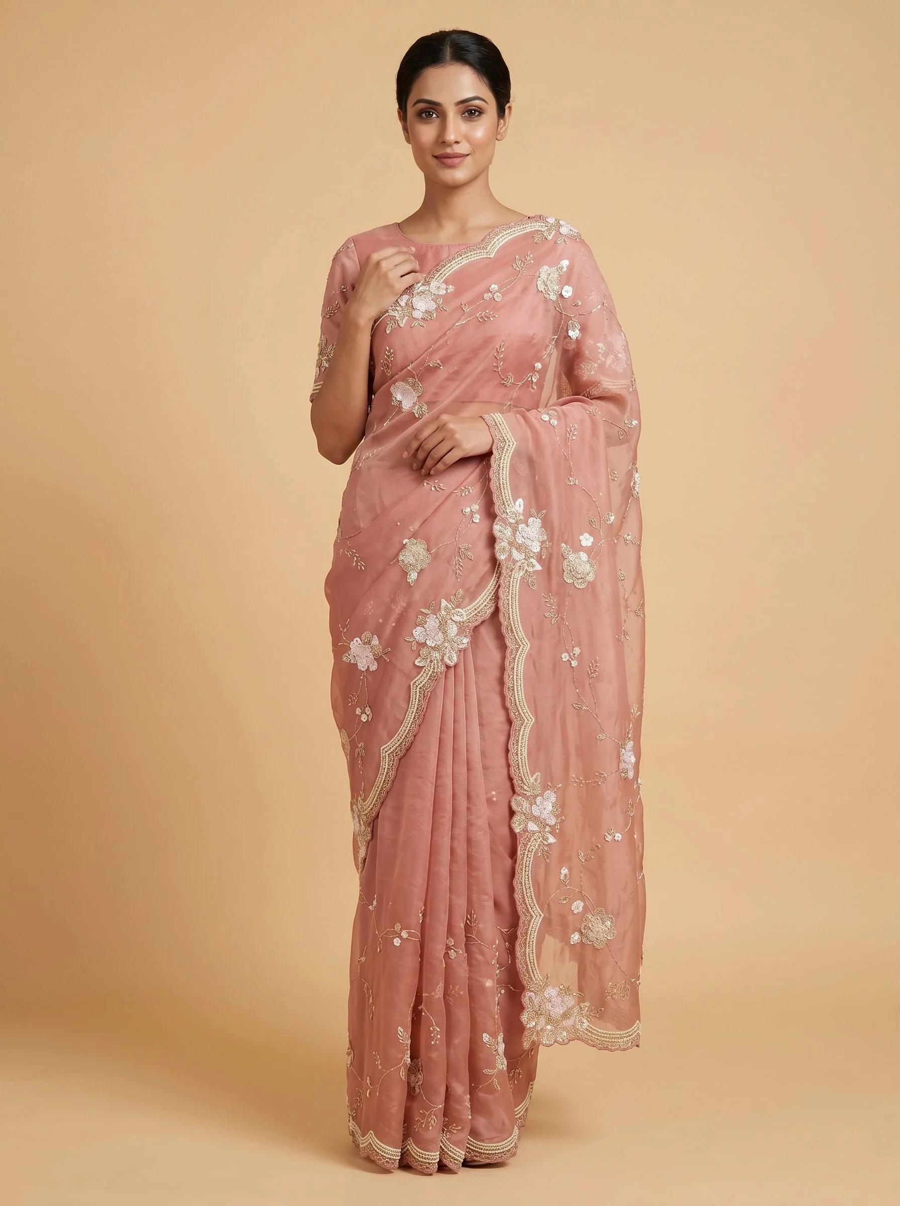 Dusky Pink Glow Saree
