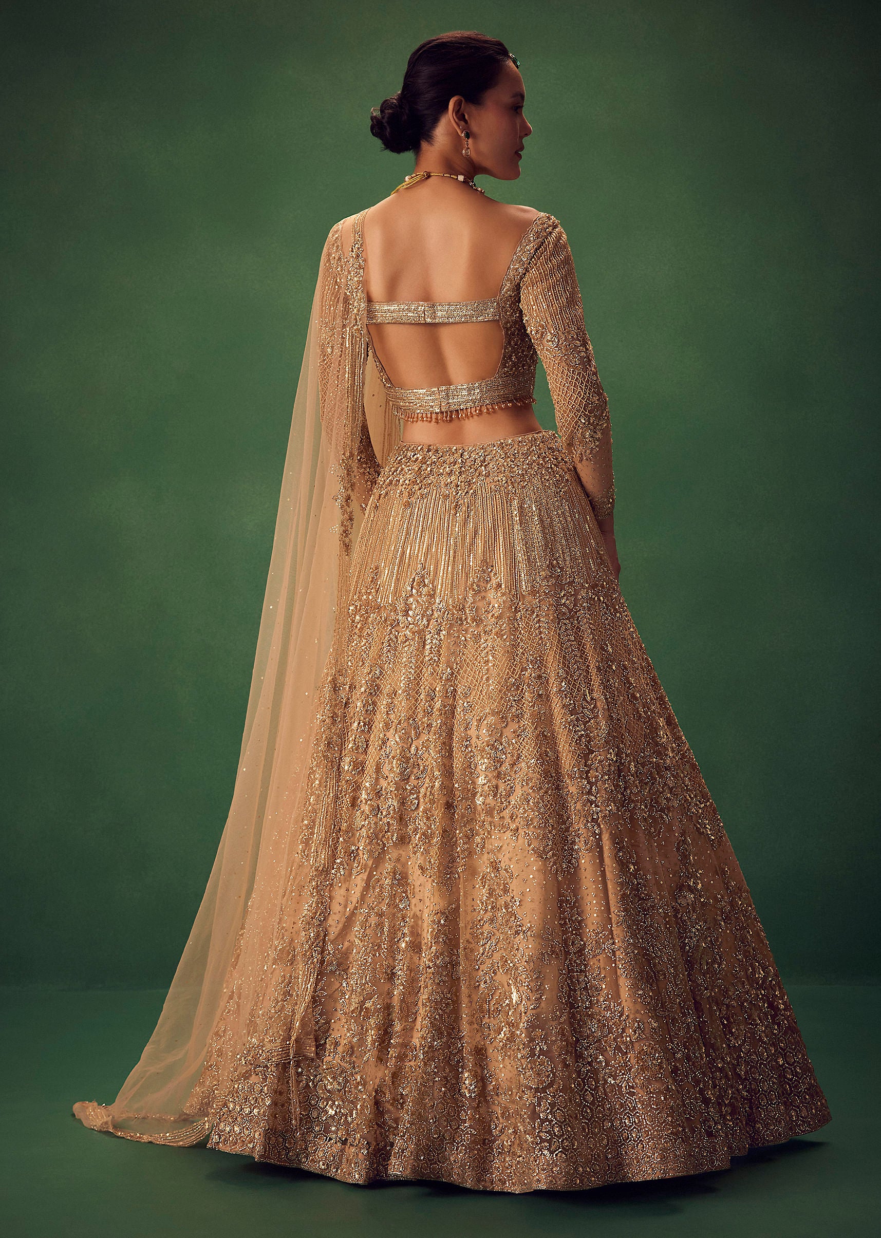 Dusty Gold Sequin Work Lehenga Set - Image 6