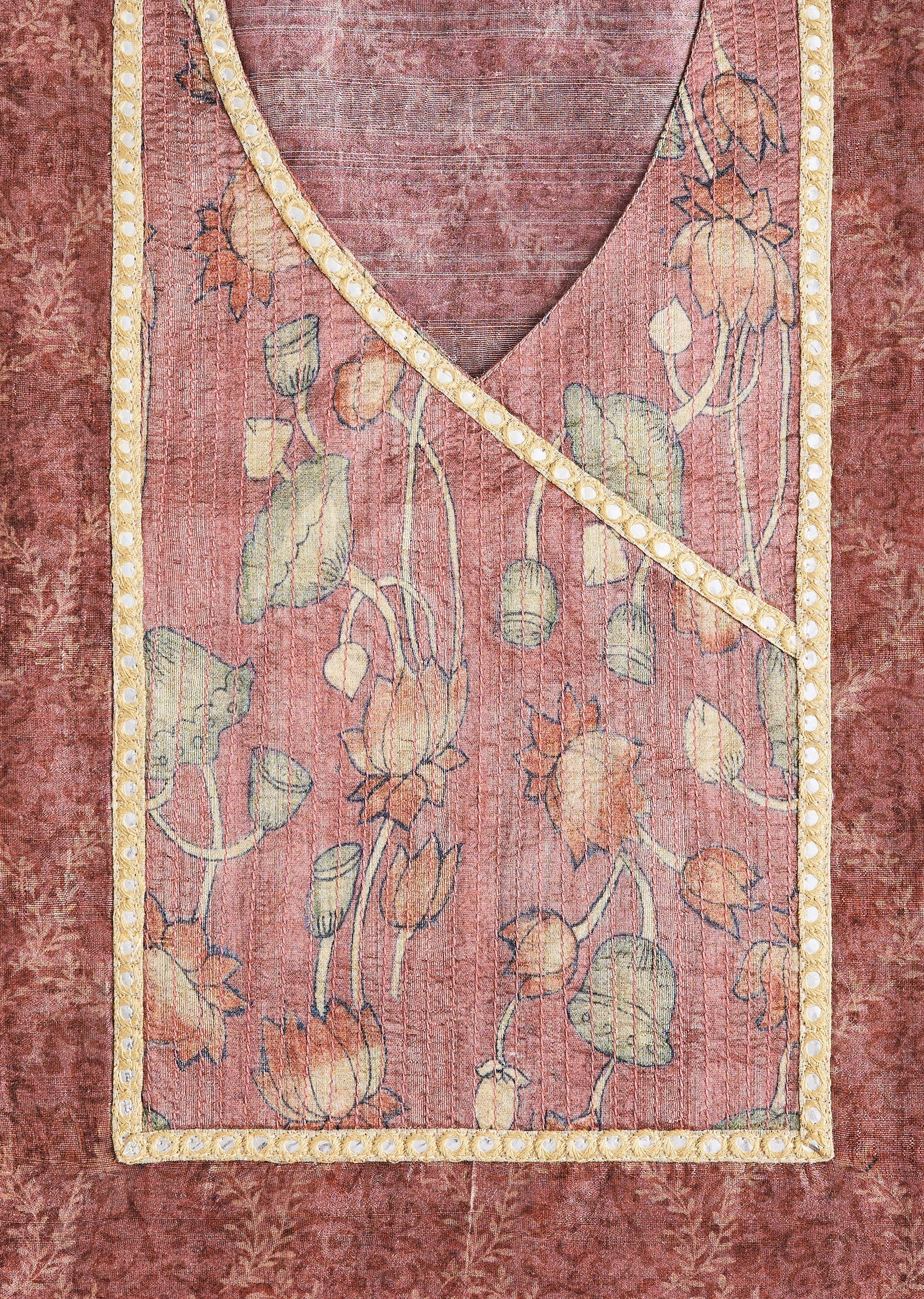 Dusty Mauve Cotton Printed Unstitched Suit Set - Image 2