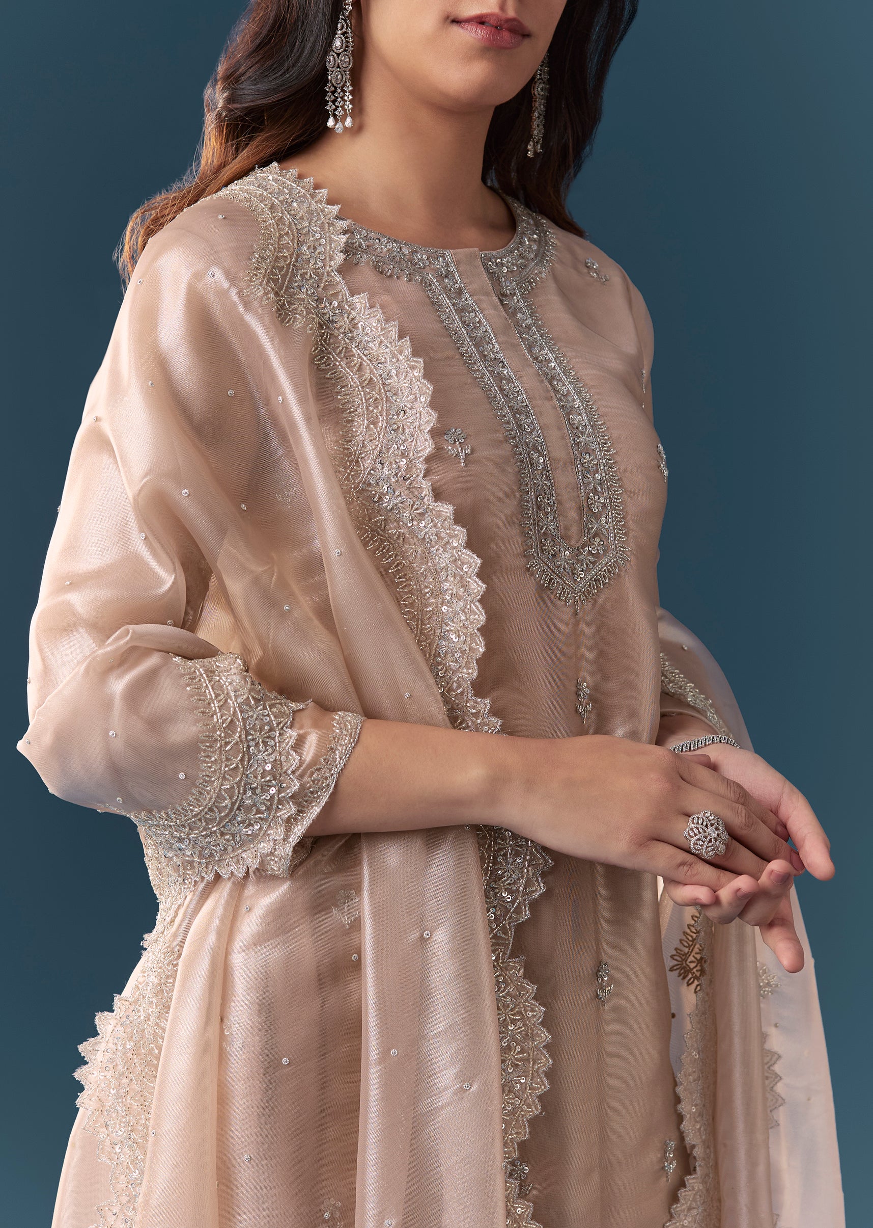 Dusty Pink Embellished Sharara Suit Set With Dupatta - Image 2