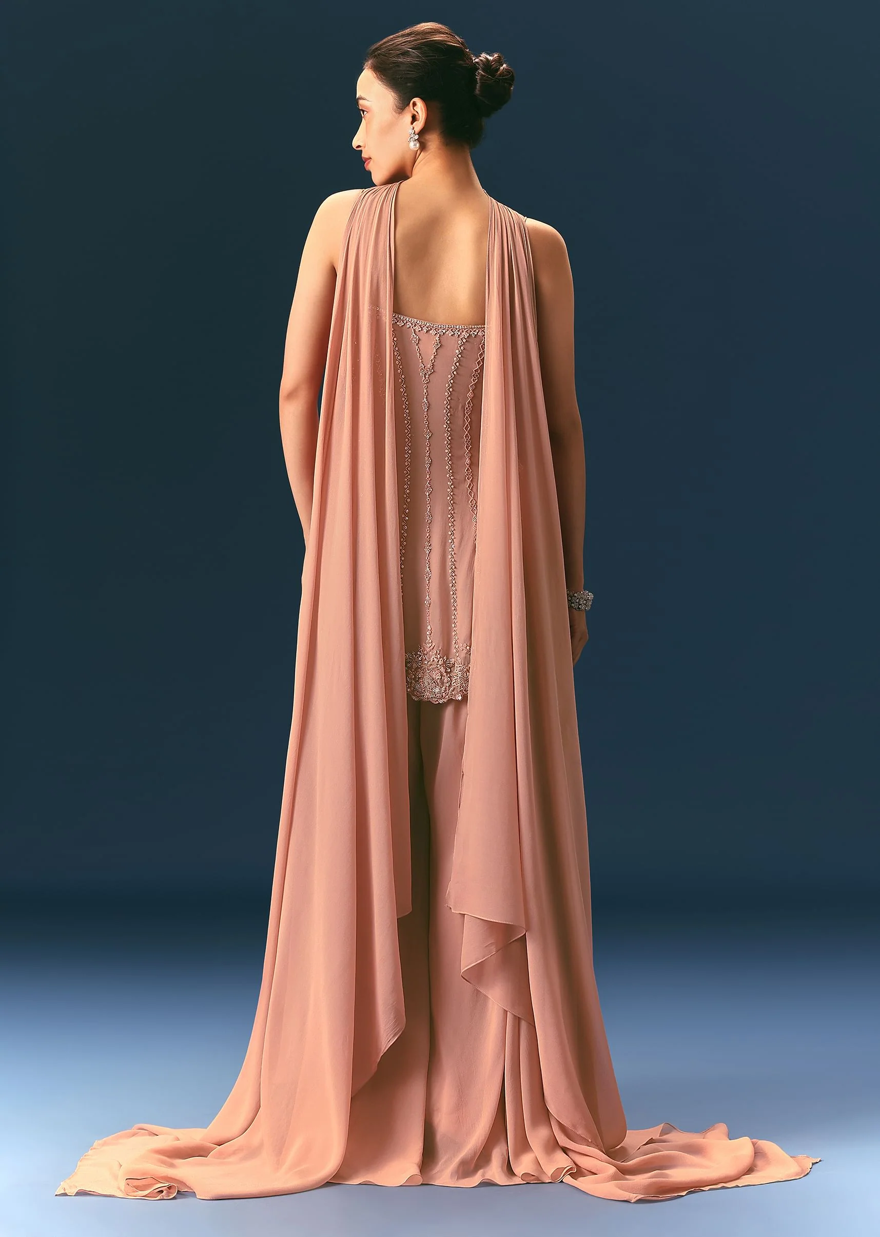 Dusty Pink Hand Embroidered Sharara Suit With Choker Dupatta - Image 5