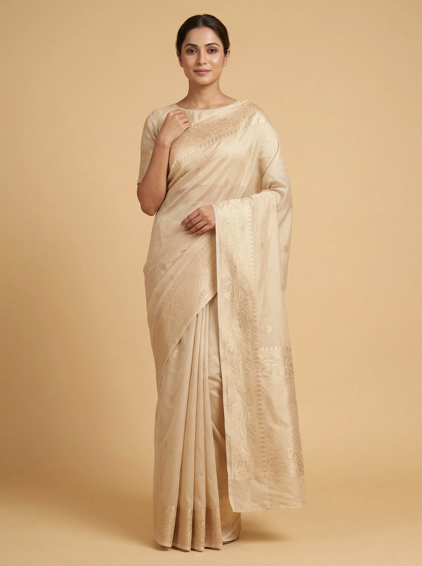 Ecru Beige Handloom Saree