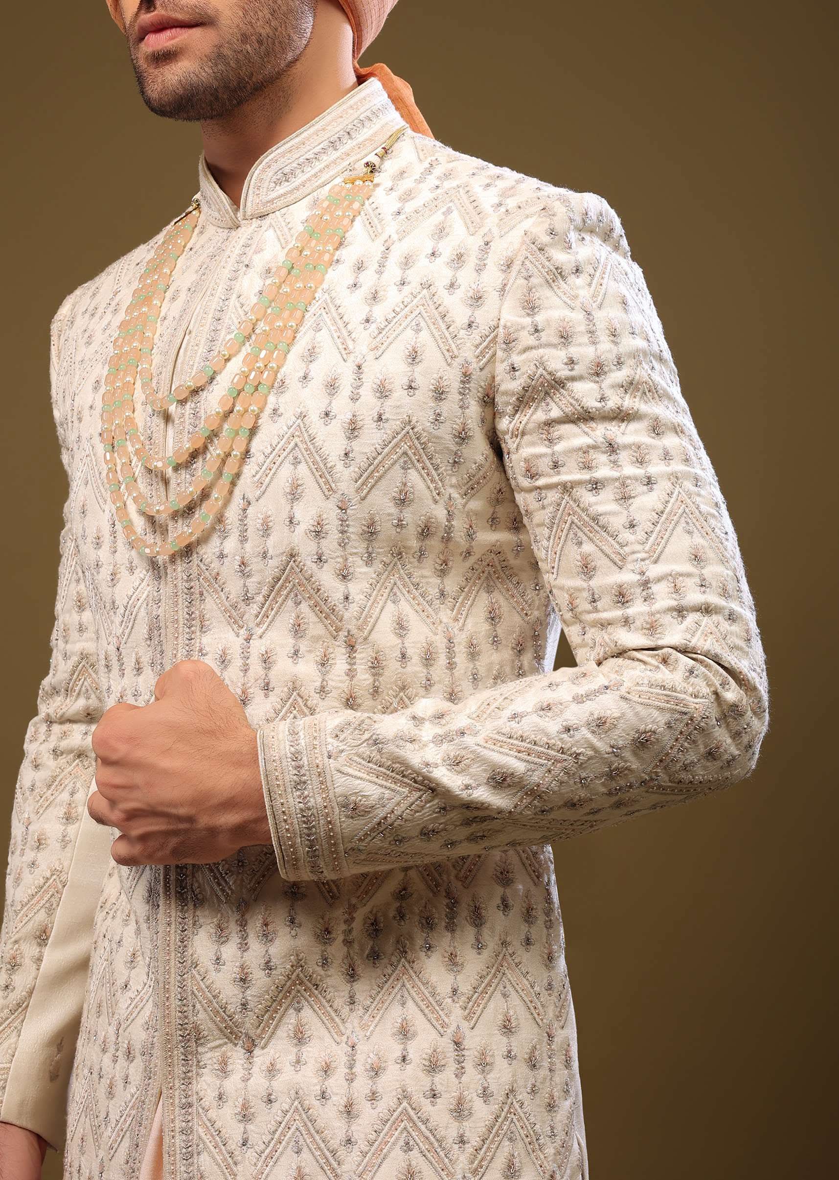 Silk Sherwani Set With Exquisite Embroidery - Image 6