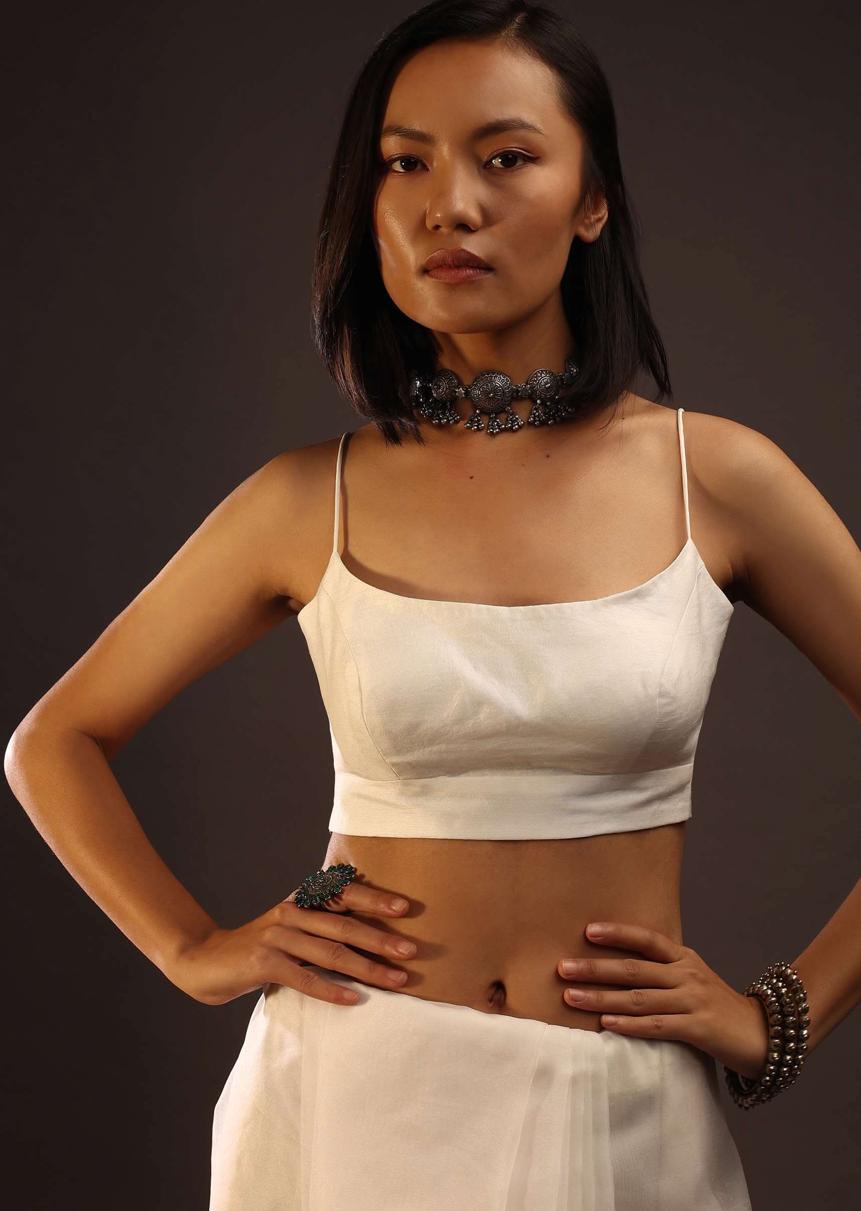 Egret White Spaghetti Strap Blouse In Straight Across Neckline - Image 3