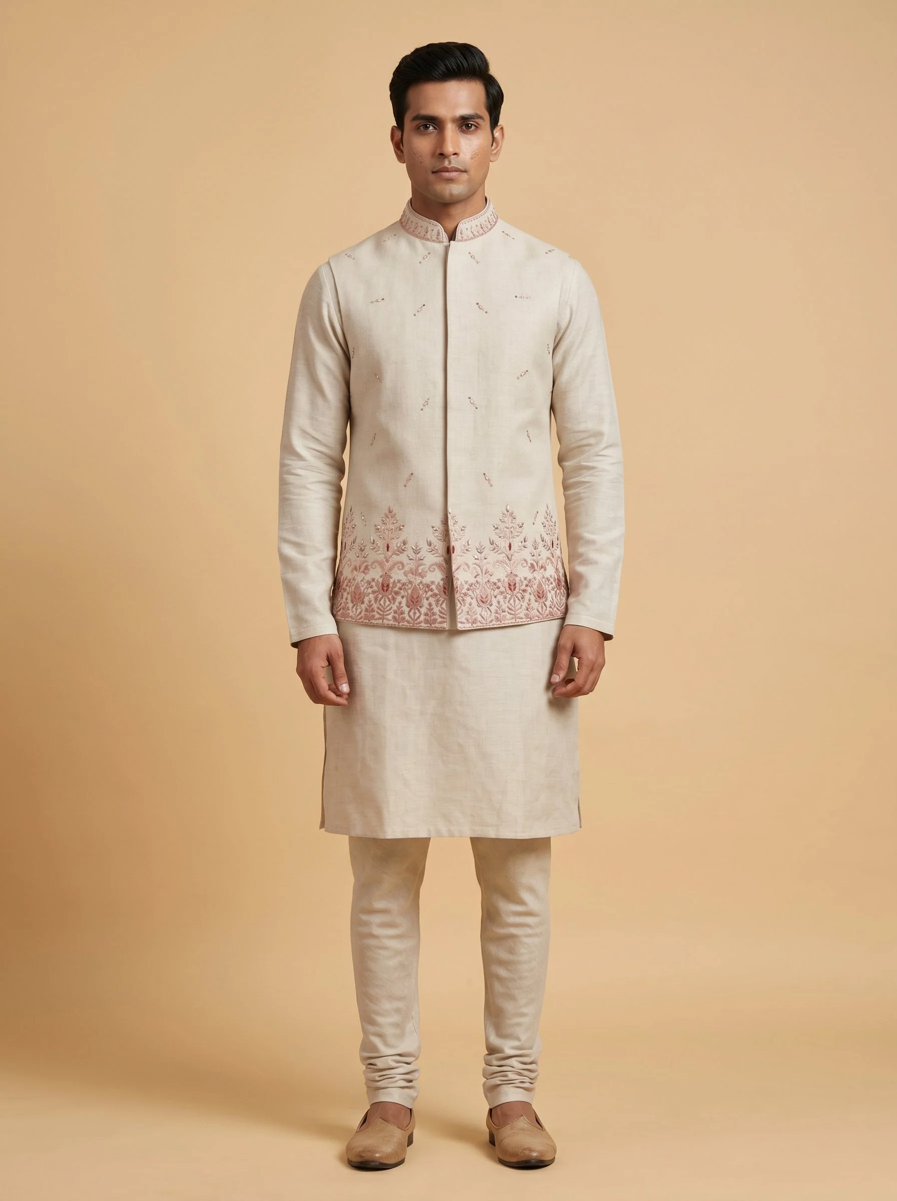 Elegant Beige Jacket Kurta Set